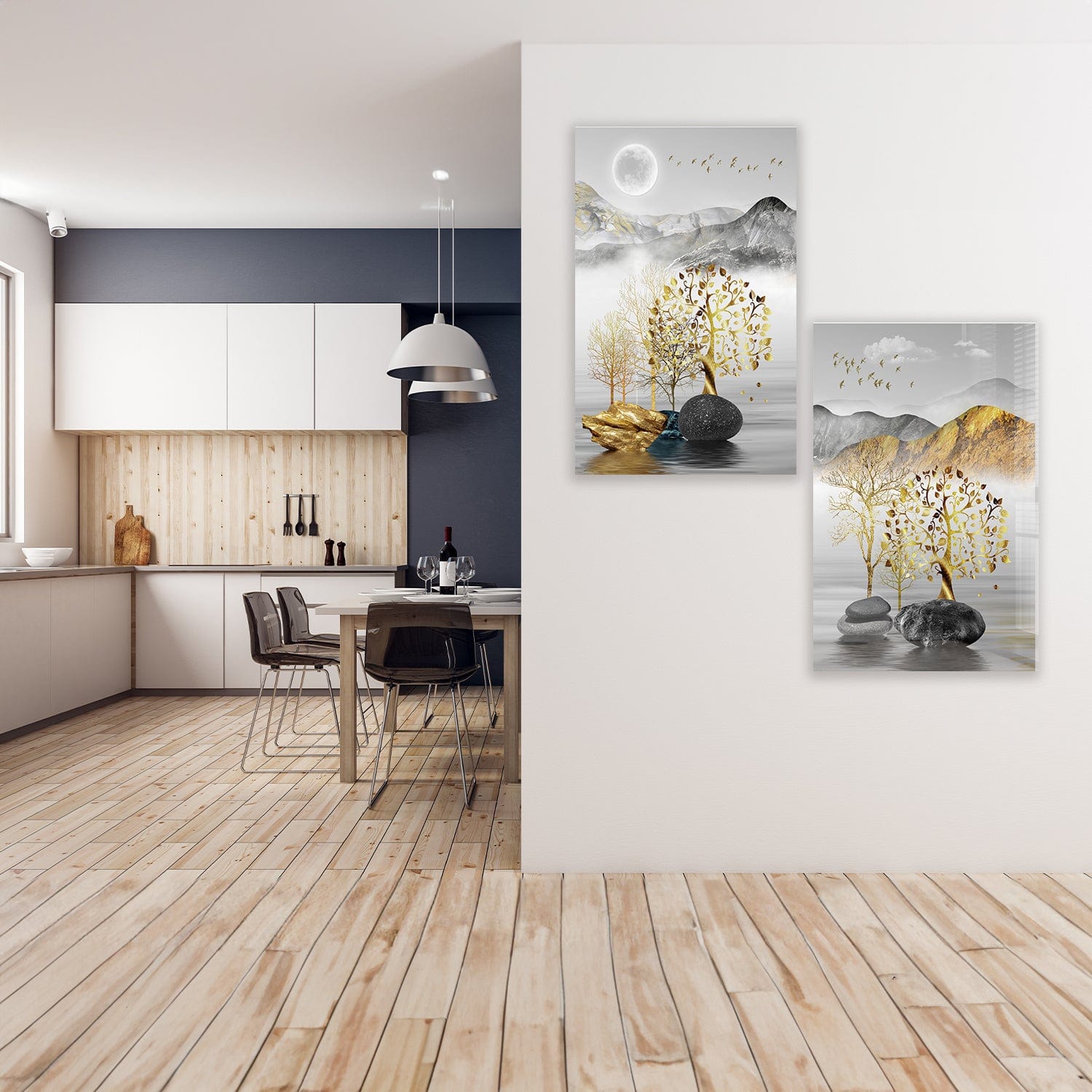 Artronauts Glass Print 140x110 cm | 55.5"x43.5" Golden Tree