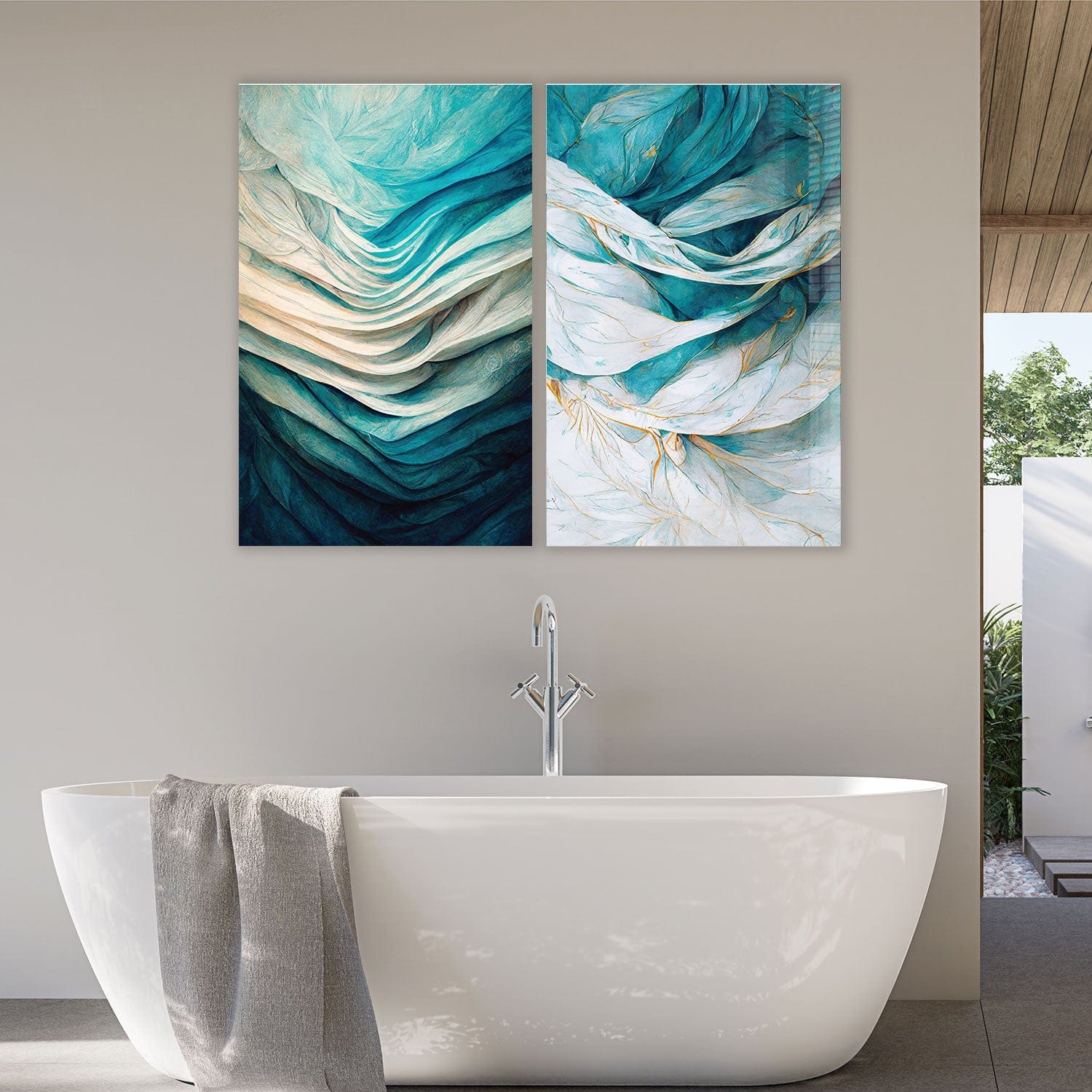 Artronauts Glass Print 140x110 cm | 55.5"x43.5" Abstract Blue Waves