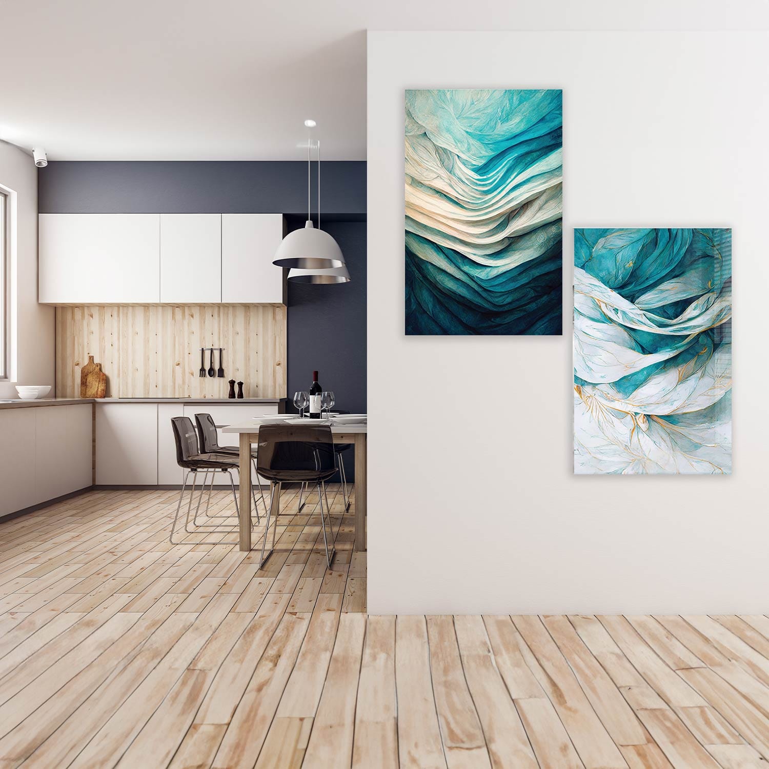 Artronauts Glass Print 140x110 cm | 55.5"x43.5" Abstract Blue Waves