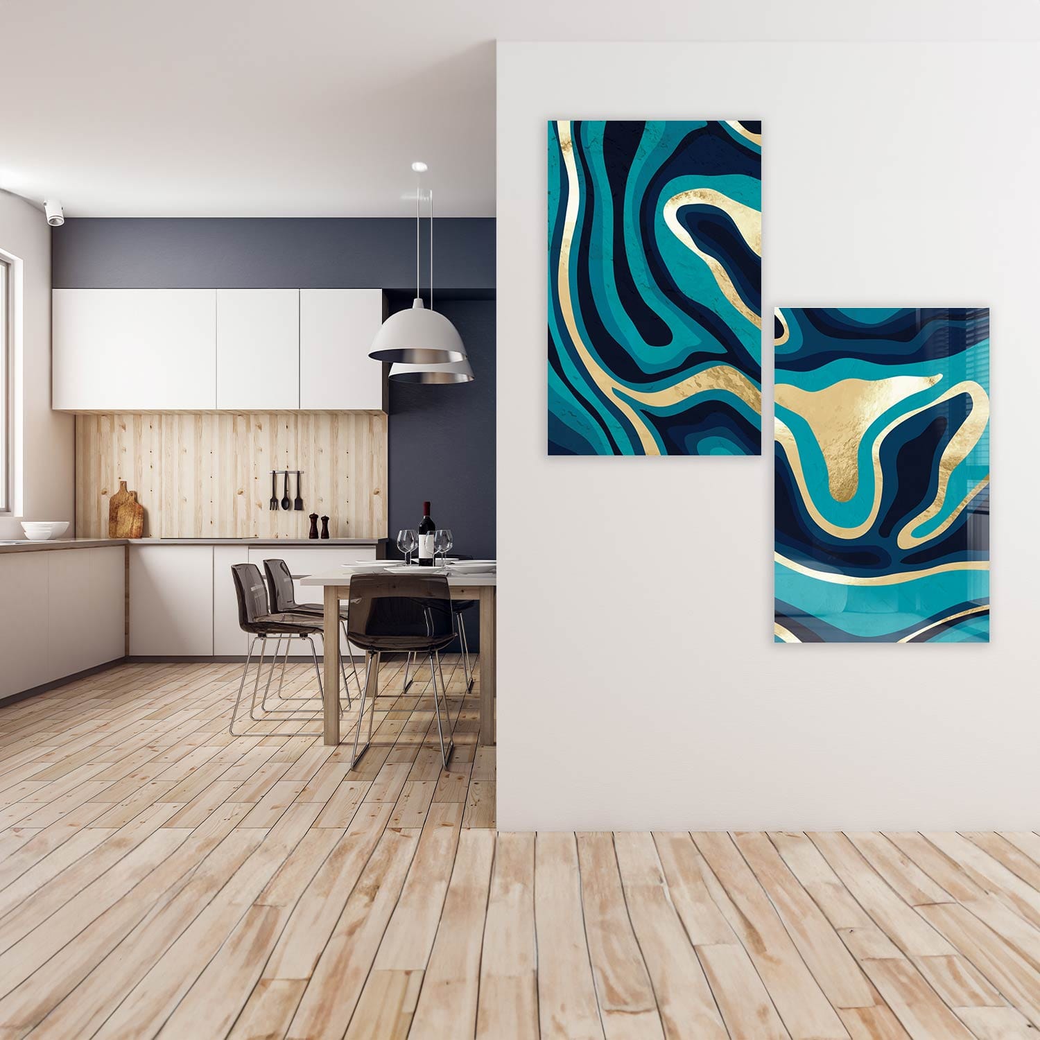 Artronauts Glass Print 140x110 cm | 55.5"x43.5" Gold Lines