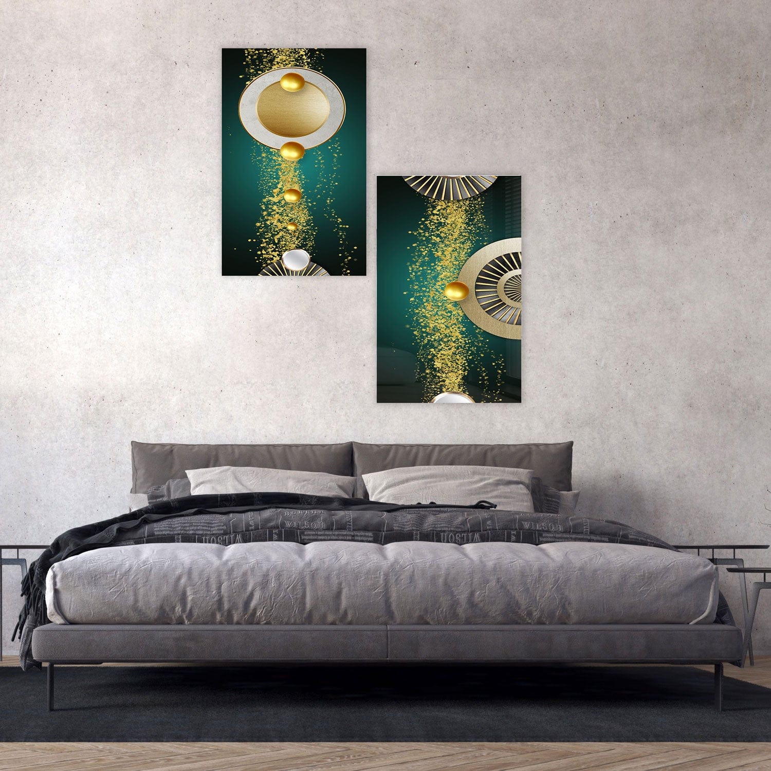 Artronauts Glass Print 140x110 cm | 55.5"x43.5" Gold Bubbles
