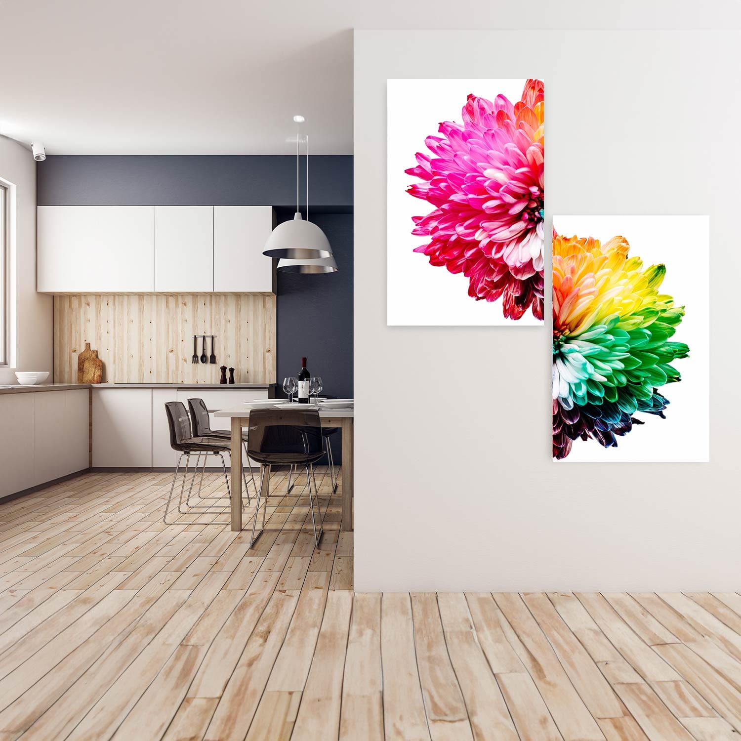 Artronauts Glass Print 140x110 cm | 55.5"x43.5" Colourful Flower Duo