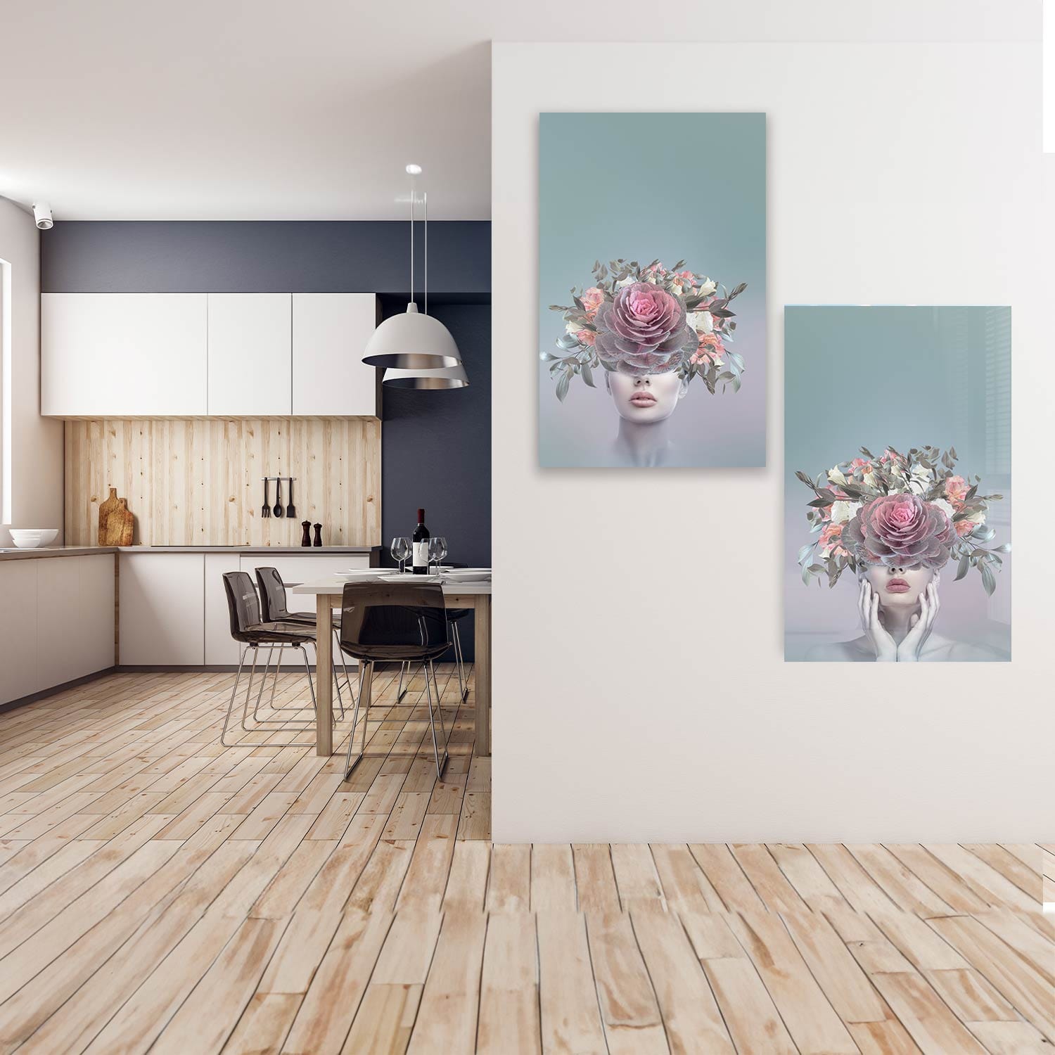 Artronauts Glass Print 140x110 cm | 55.5"x43.5" Floral Ladies