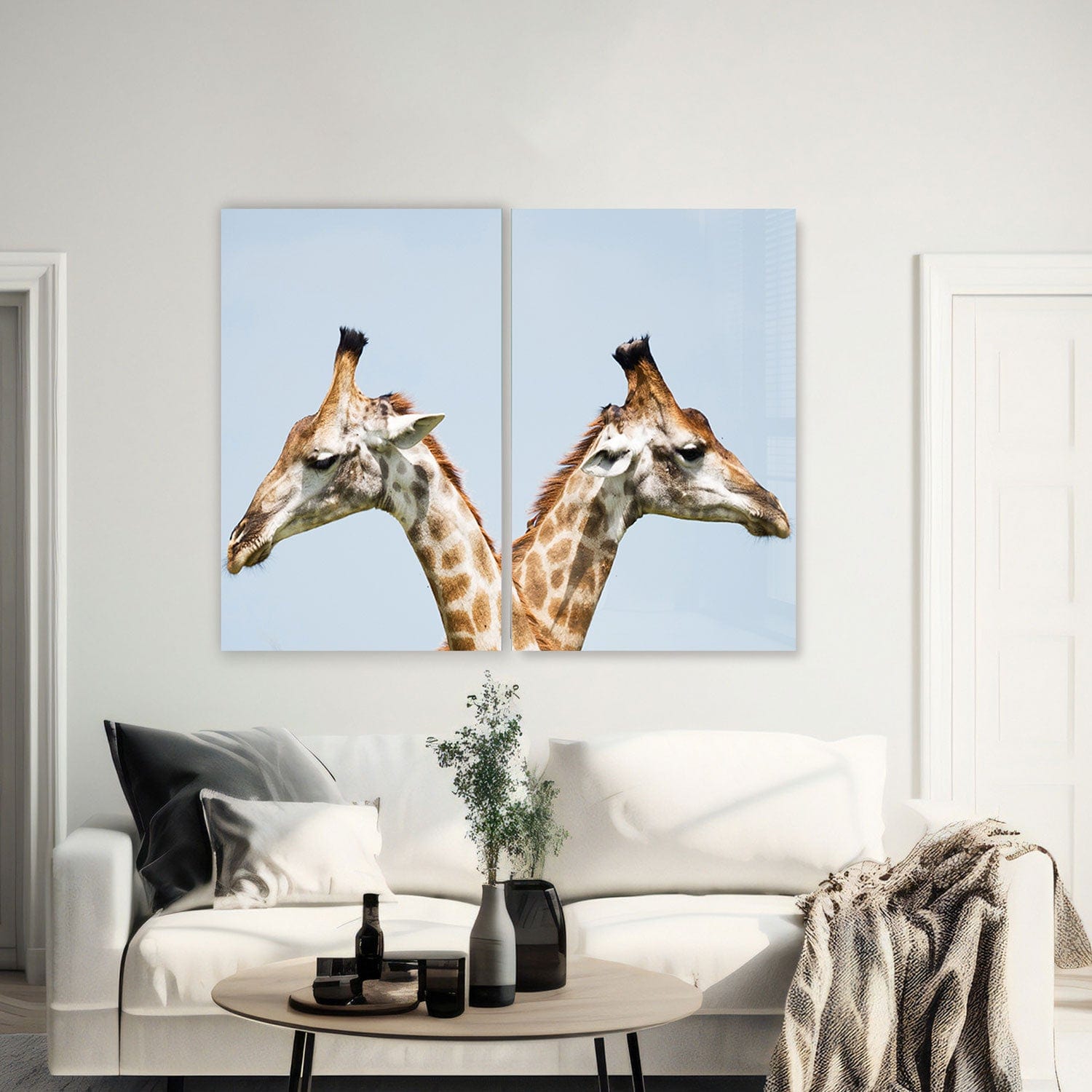 Artronauts Glass Print 140x110 cm | 55.5"x43.5" Giraffes Duo