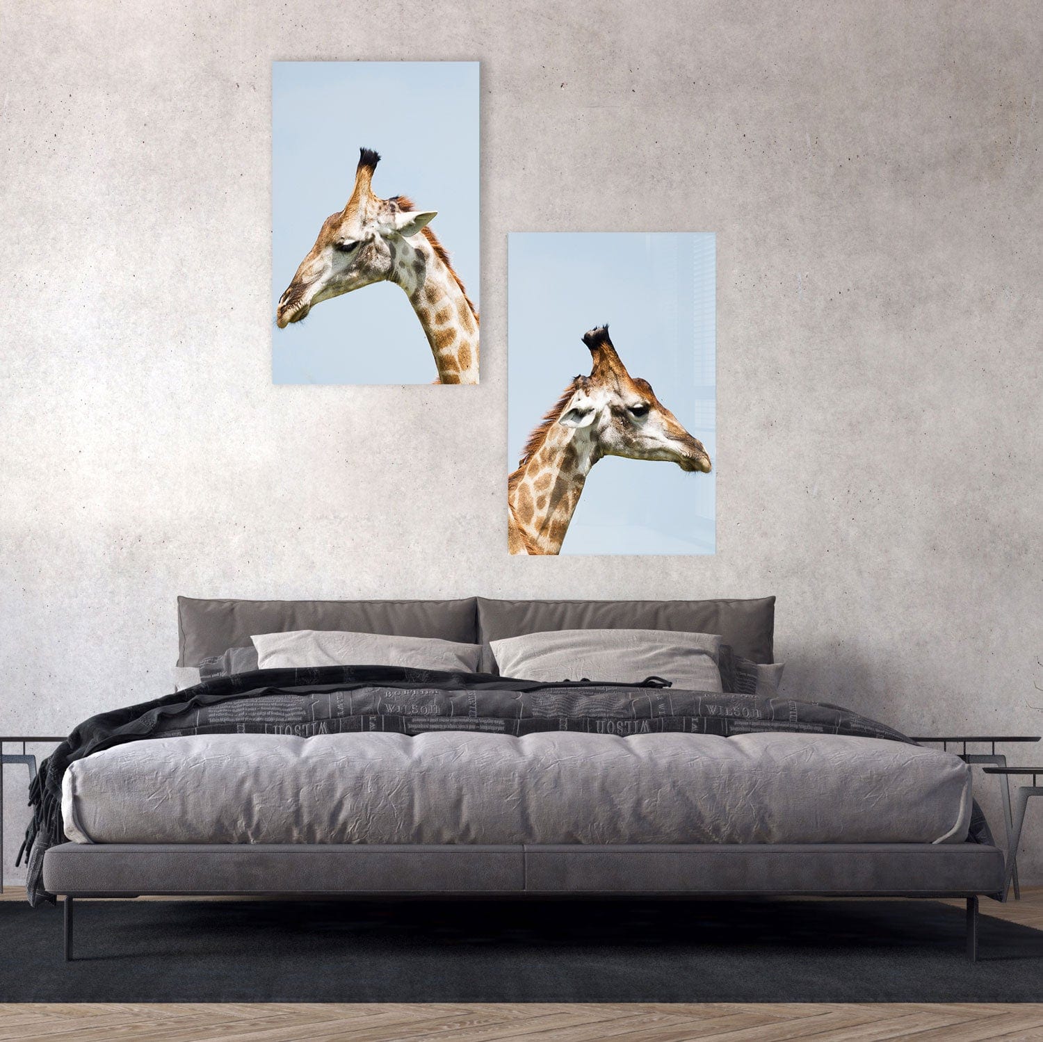 Artronauts Glass Print 140x110 cm | 55.5"x43.5" Giraffes Duo