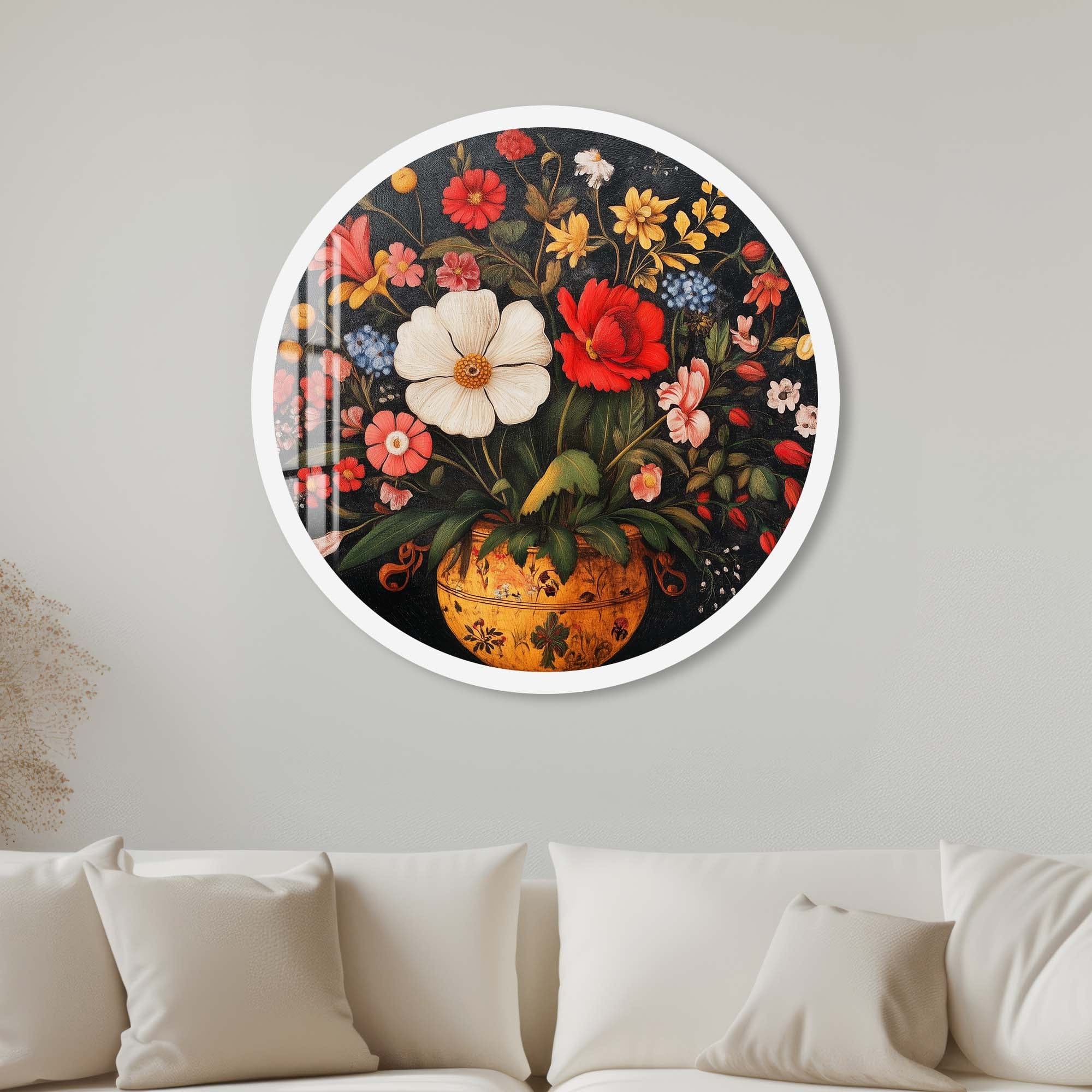 Artronauts Glass Print 40 cm ⌀ | 15.7" / White Flowers - Rounded Glass Wall Art