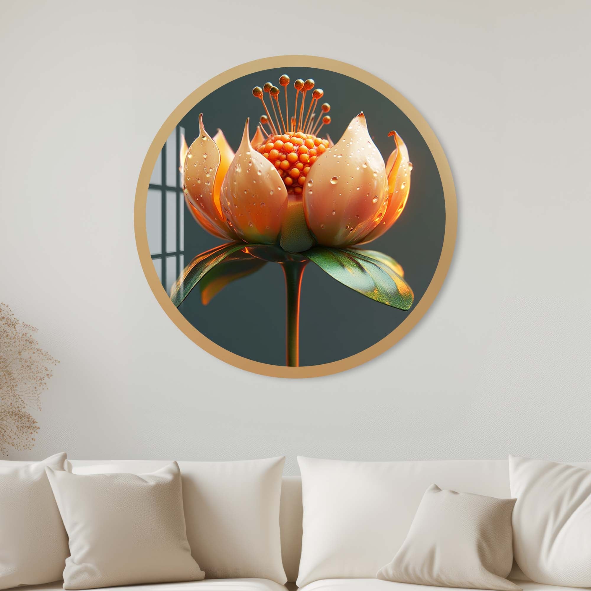 Artronauts Glass Print 40 cm ⌀ | 15.7" / Gold Floria - Rounded Glass Wall Art