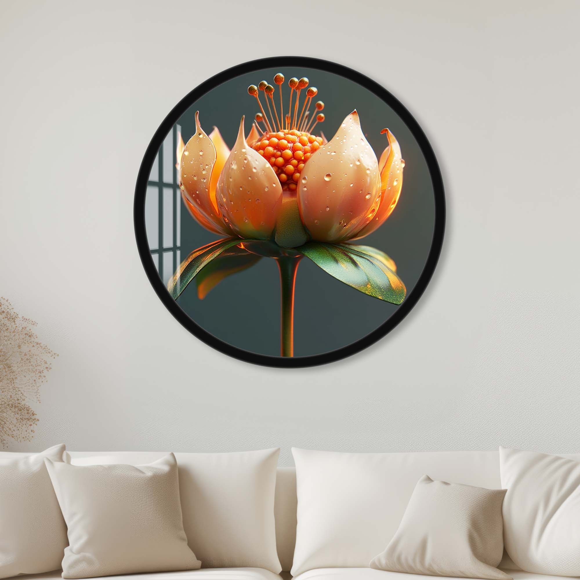 Artronauts Glass Print 40 cm ⌀ | 15.7" / Black Floria - Rounded Glass Wall Art