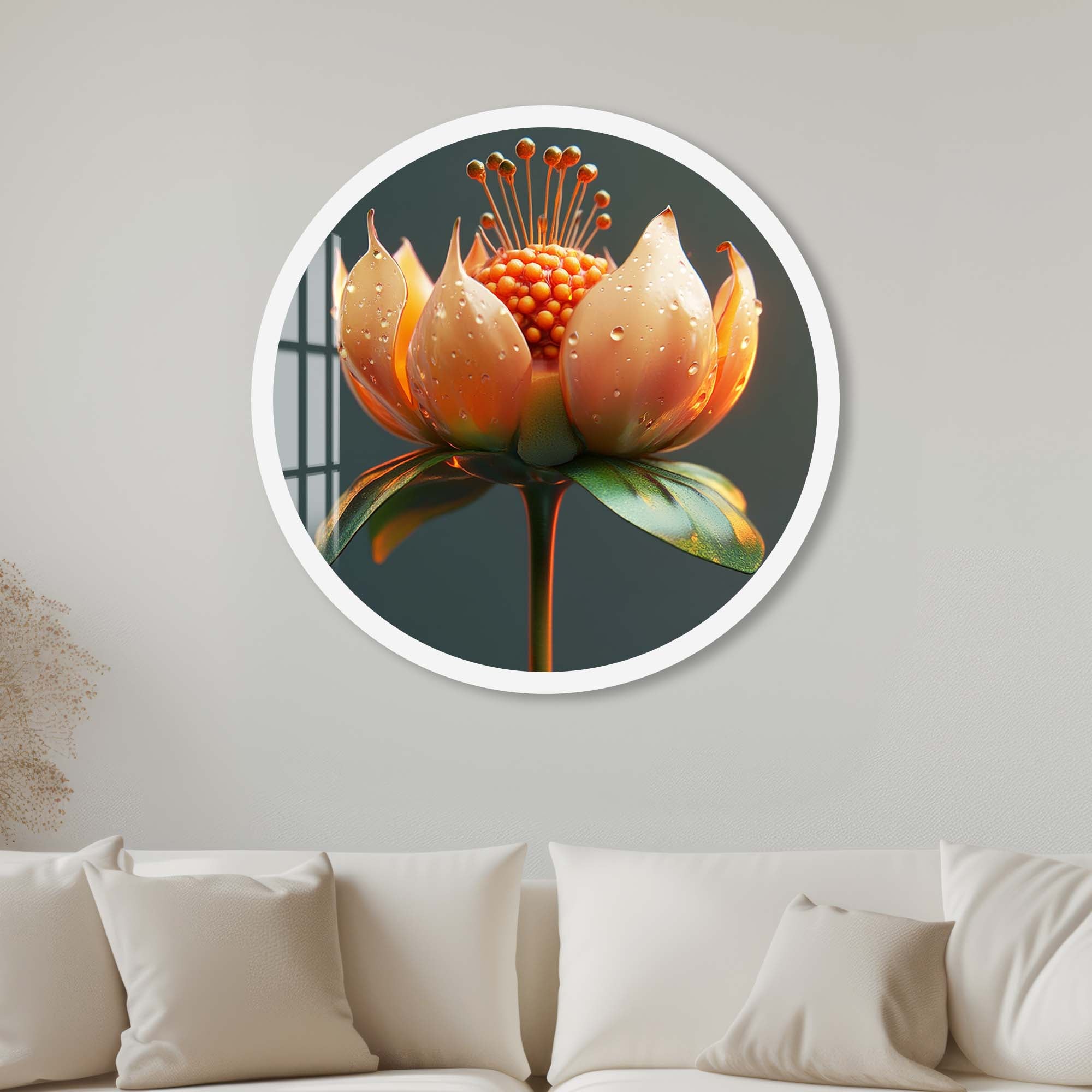 Artronauts Glass Print 40 cm ⌀ | 15.7" / White Floria - Rounded Glass Wall Art