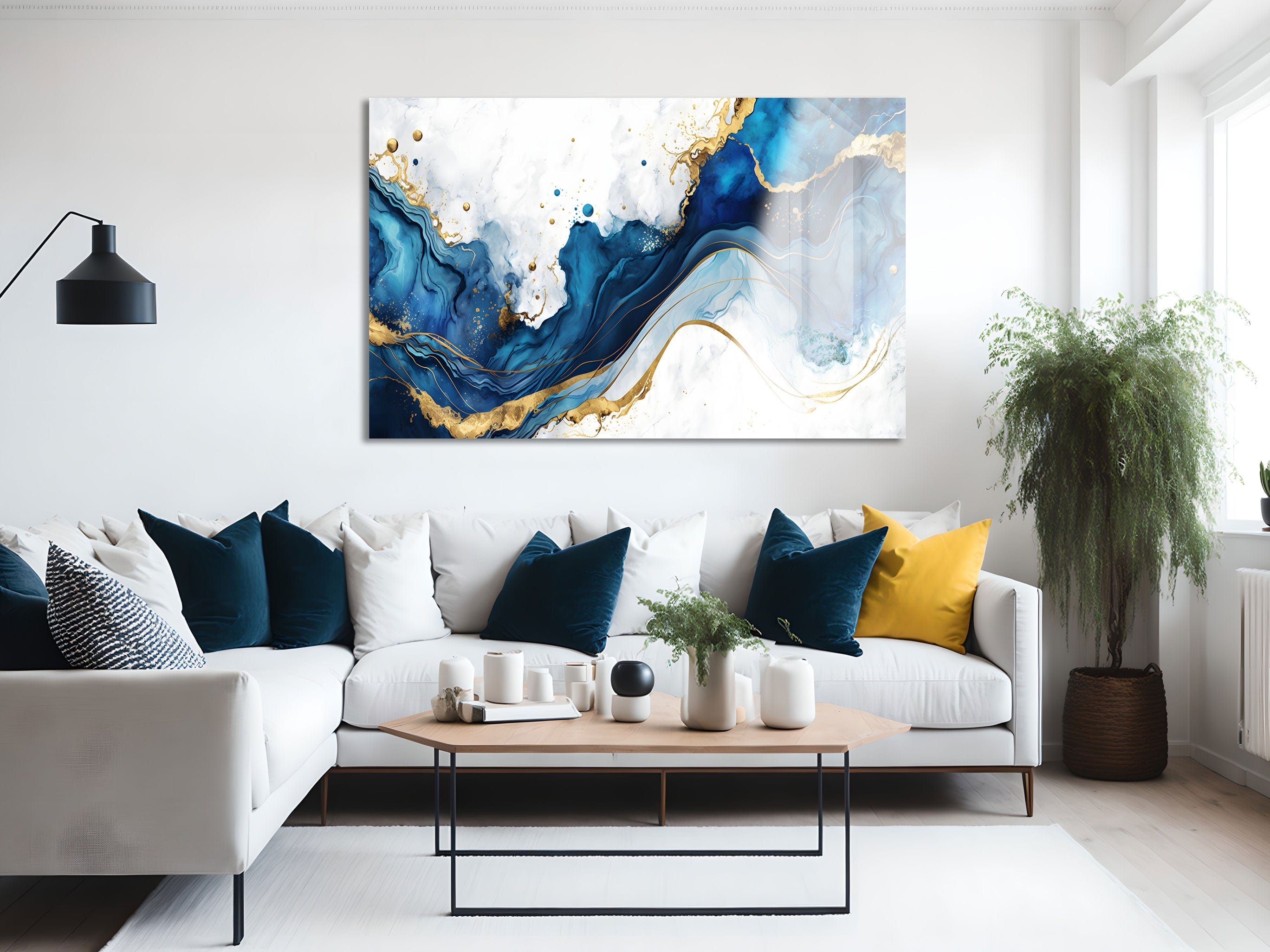 Artronauts Glass Print White & Blue Abstract