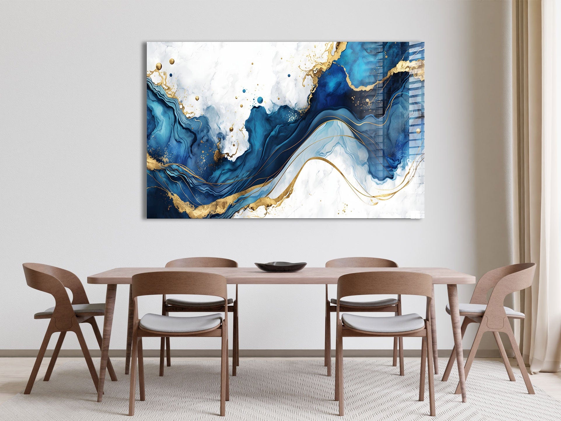 Artronauts Glass Print White & Blue Abstract
