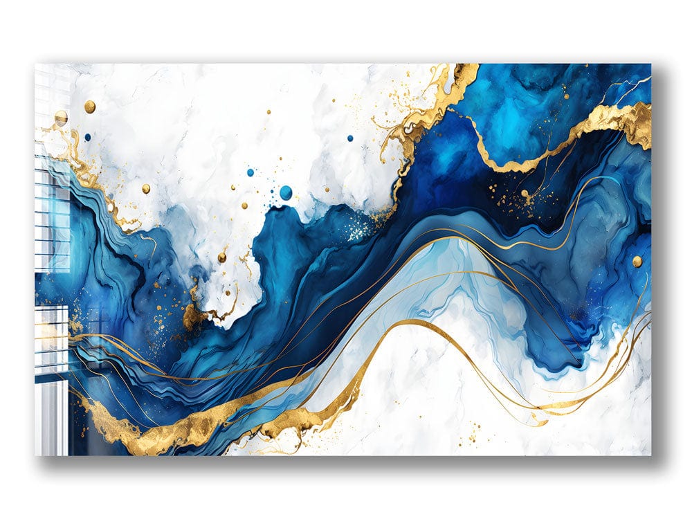 Artronauts Glass Print White & Blue Abstract