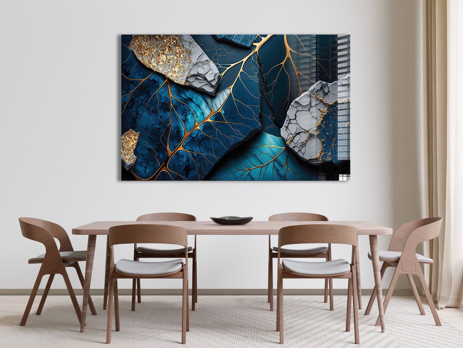 Artronauts Glass Print Golden Veined Blue Abstract II
