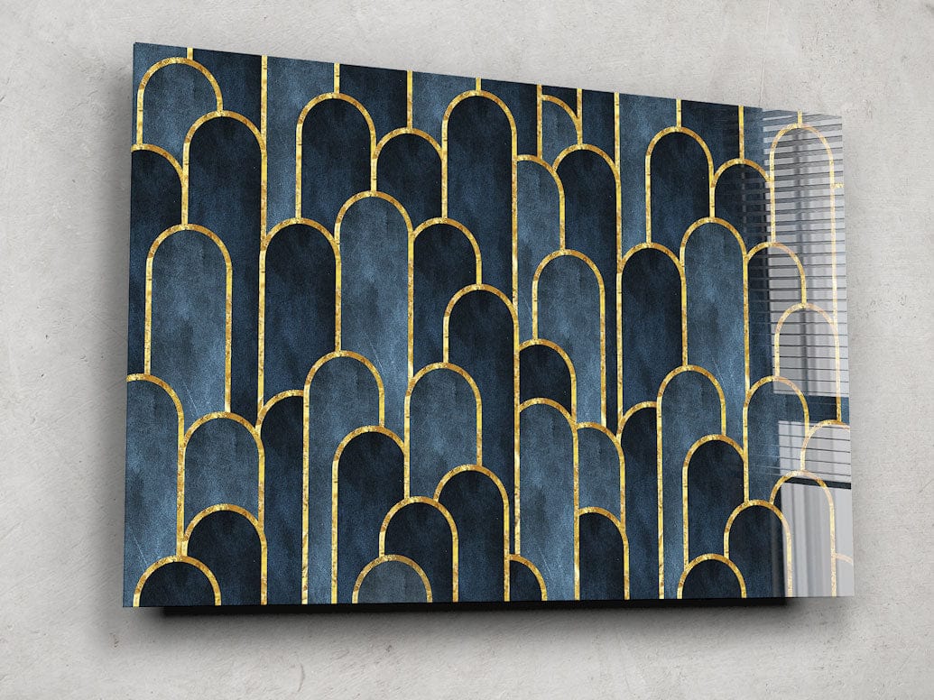 Artronauts Glass Print Dark Blue Geometric Abstract