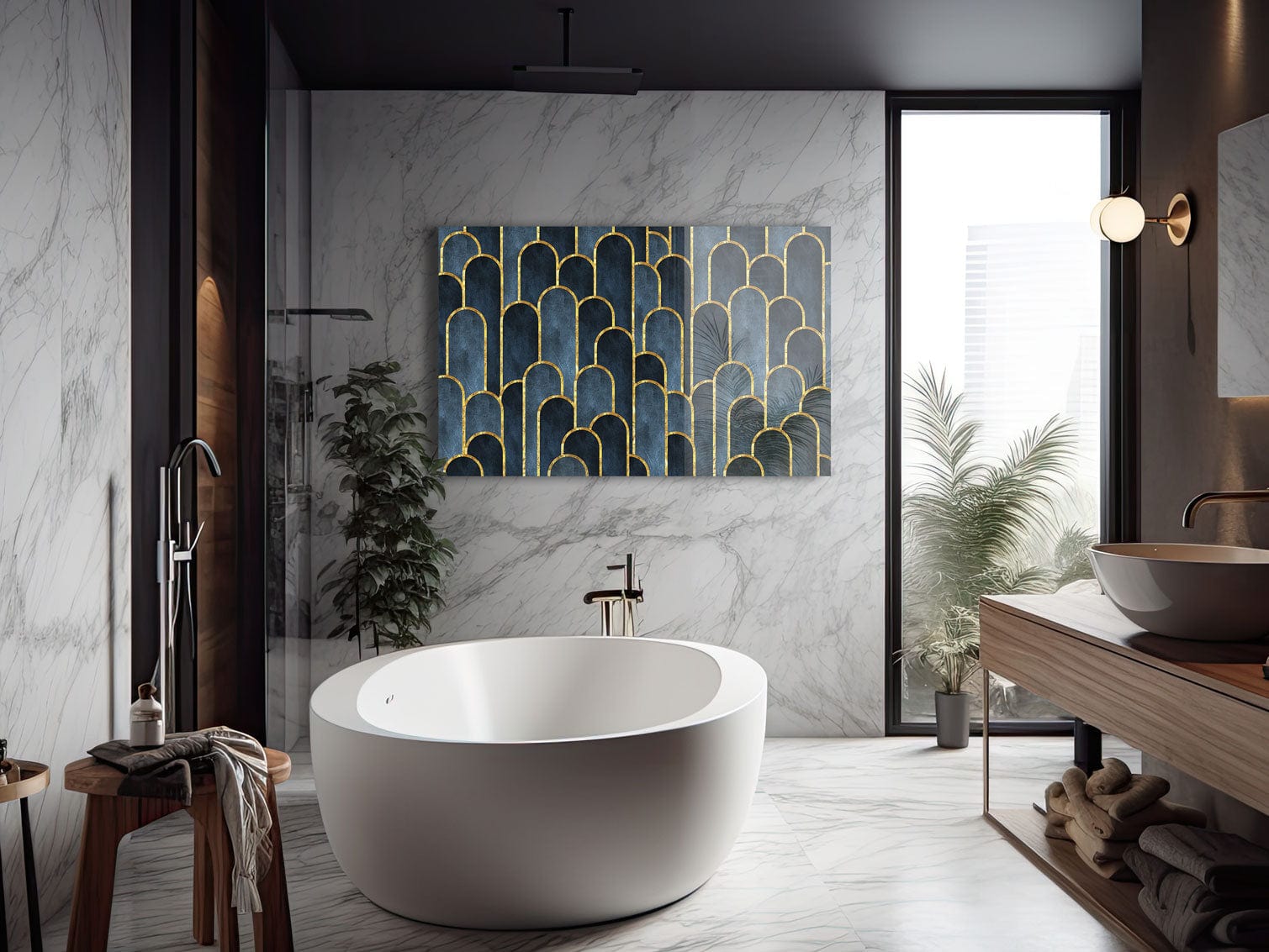 Artronauts Glass Print Dark Blue Geometric Abstract