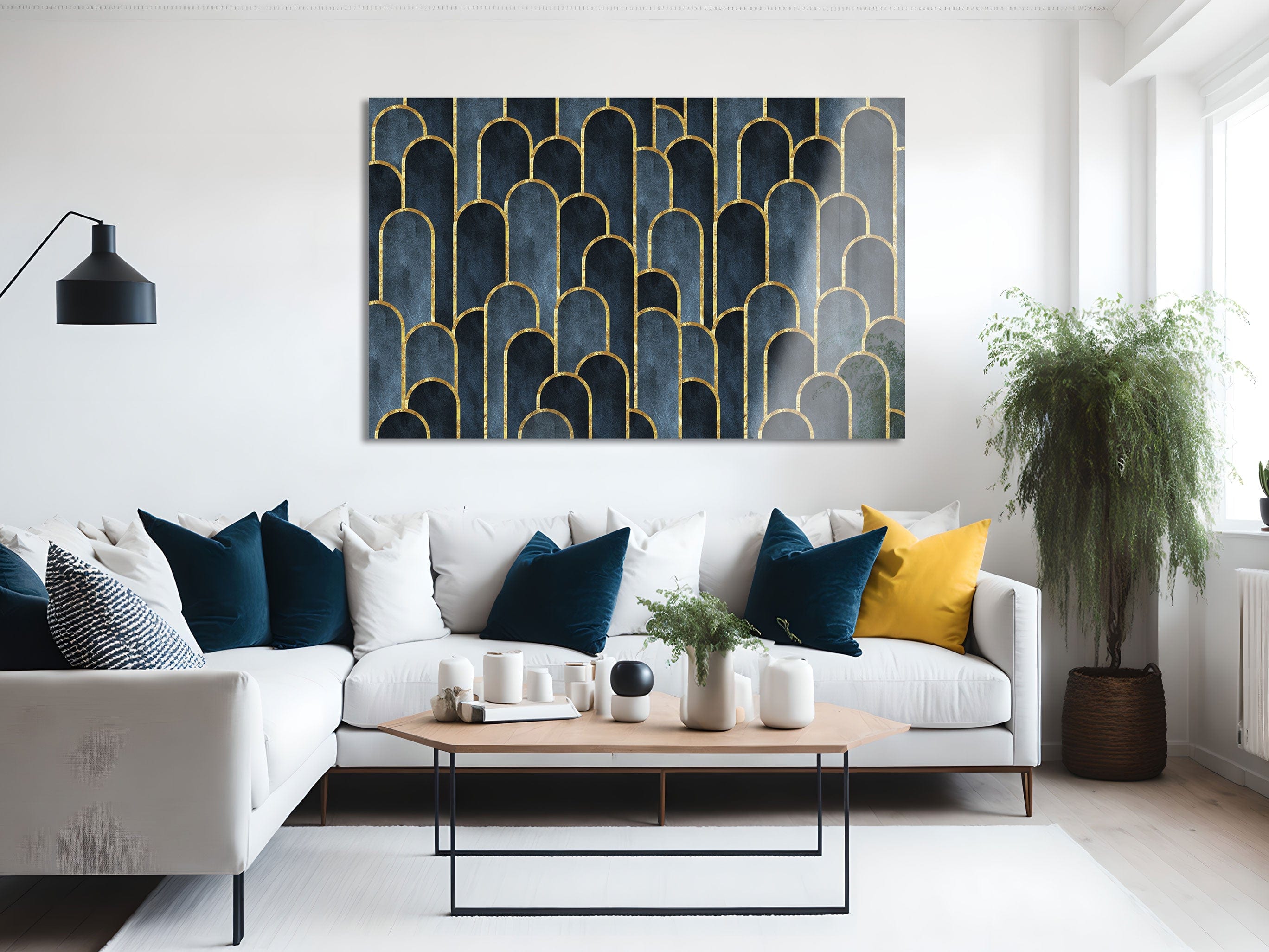 Artronauts Glass Print Dark Blue Geometric Abstract