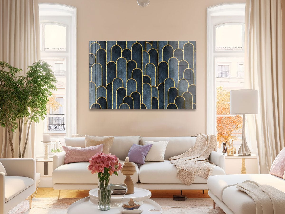 Artronauts Glass Print Dark Blue Geometric Abstract