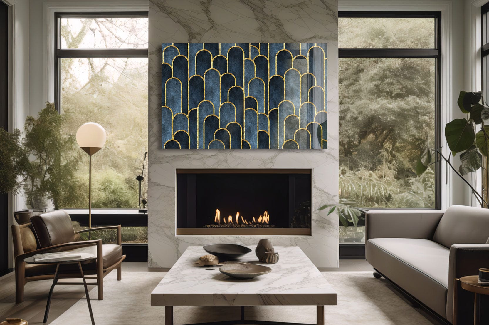 Artronauts Glass Print Dark Blue Geometric Abstract