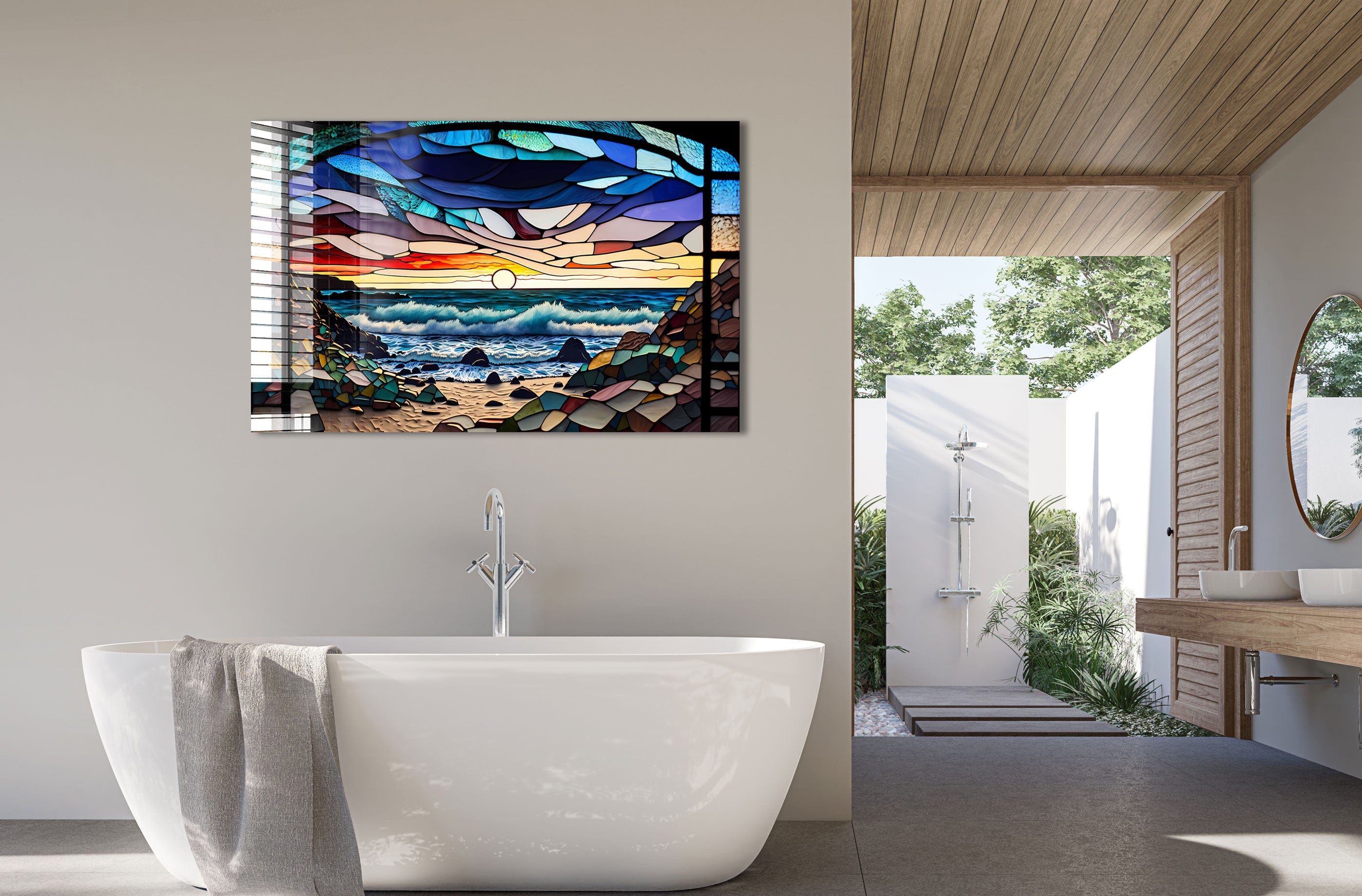 Artronauts Glass Print Abstract Coast Stained Glass Effect