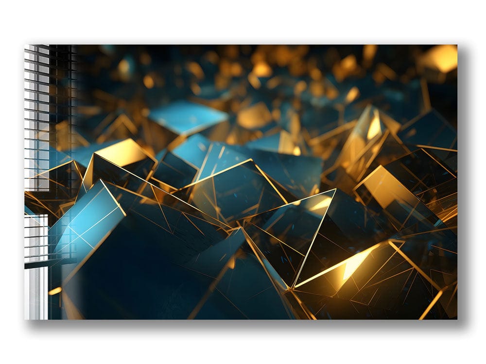 Artronauts Glass Print Golden & Blue Cubes Abstract