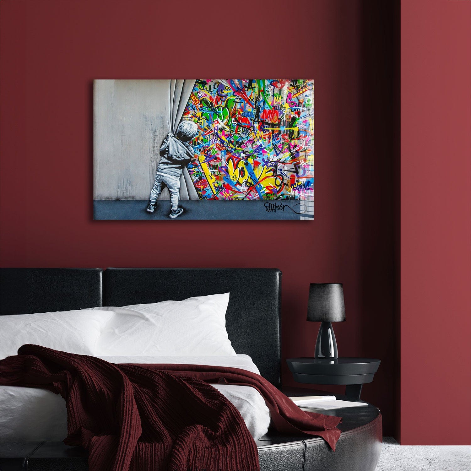 Artronauts Glass Print Behind The Curtains - Banksy