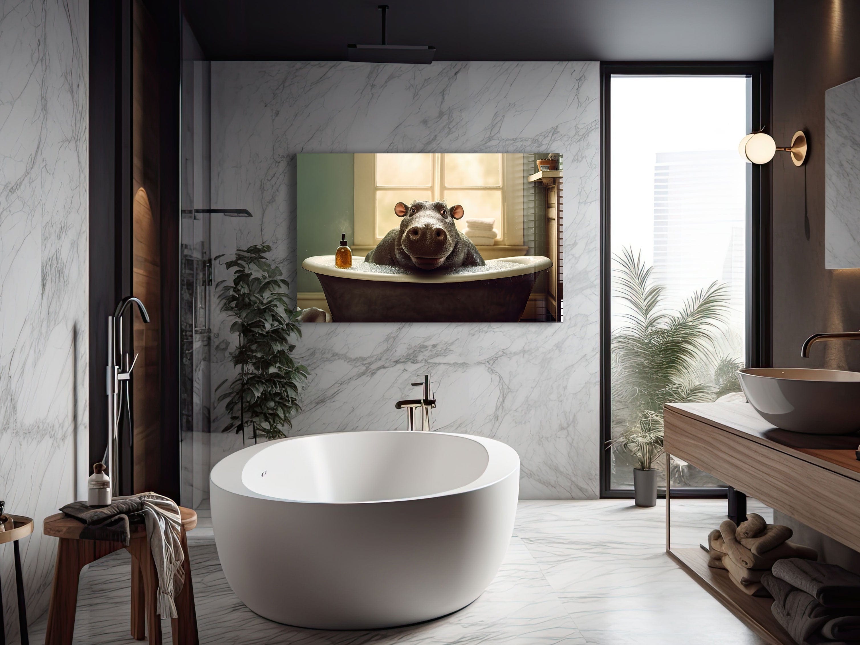 Artronauts Glass Print Bathtub Animal Hippo