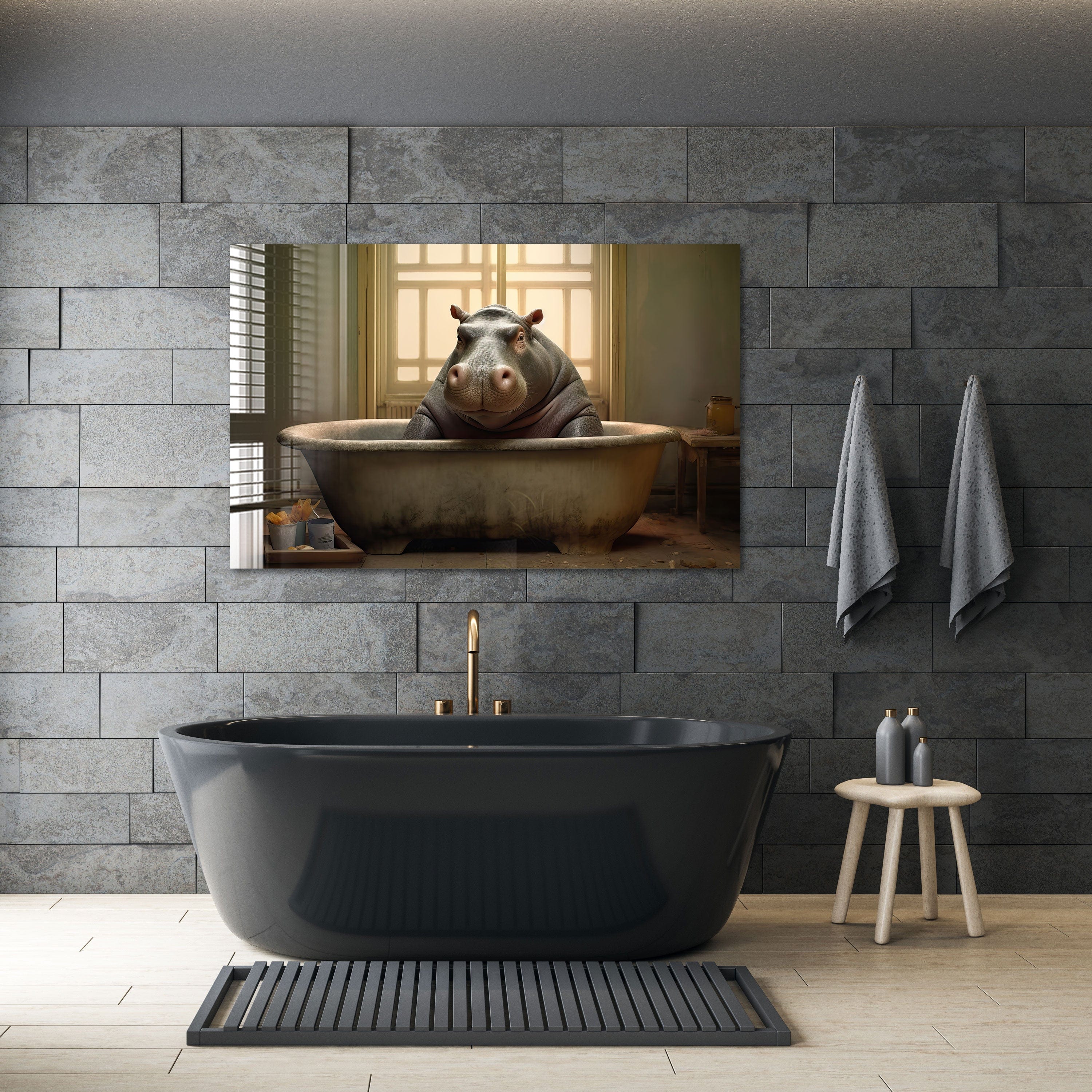 Artronauts Art Glass Print Bathtub Animal Hippo II