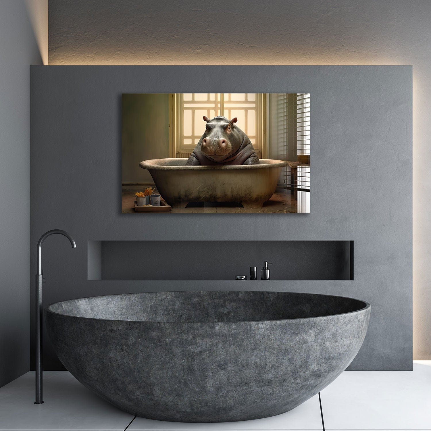 Artronauts Art Glass Print Bathtub Animal Hippo II