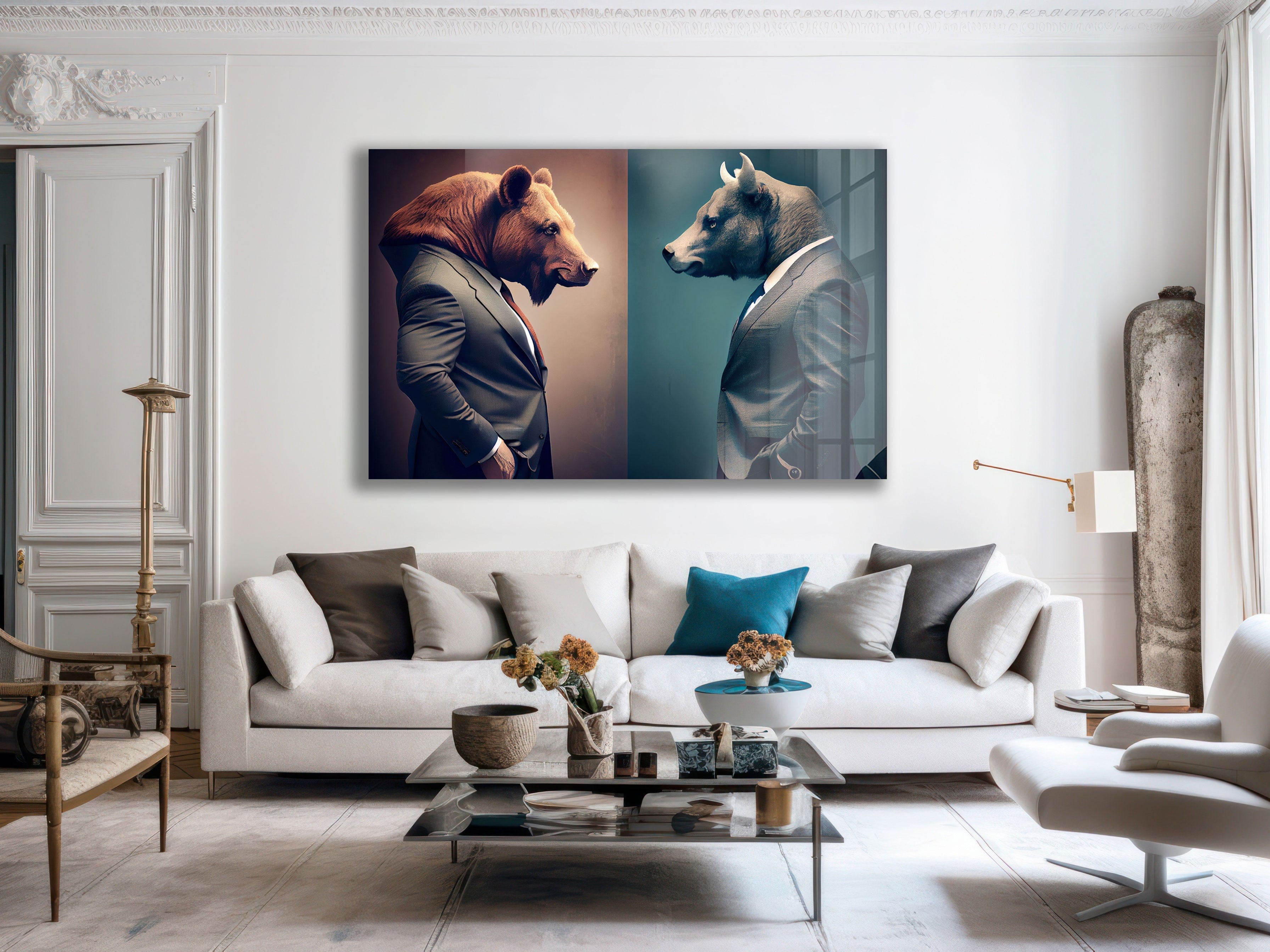 Artronauts Glass Print Bear vs Bull