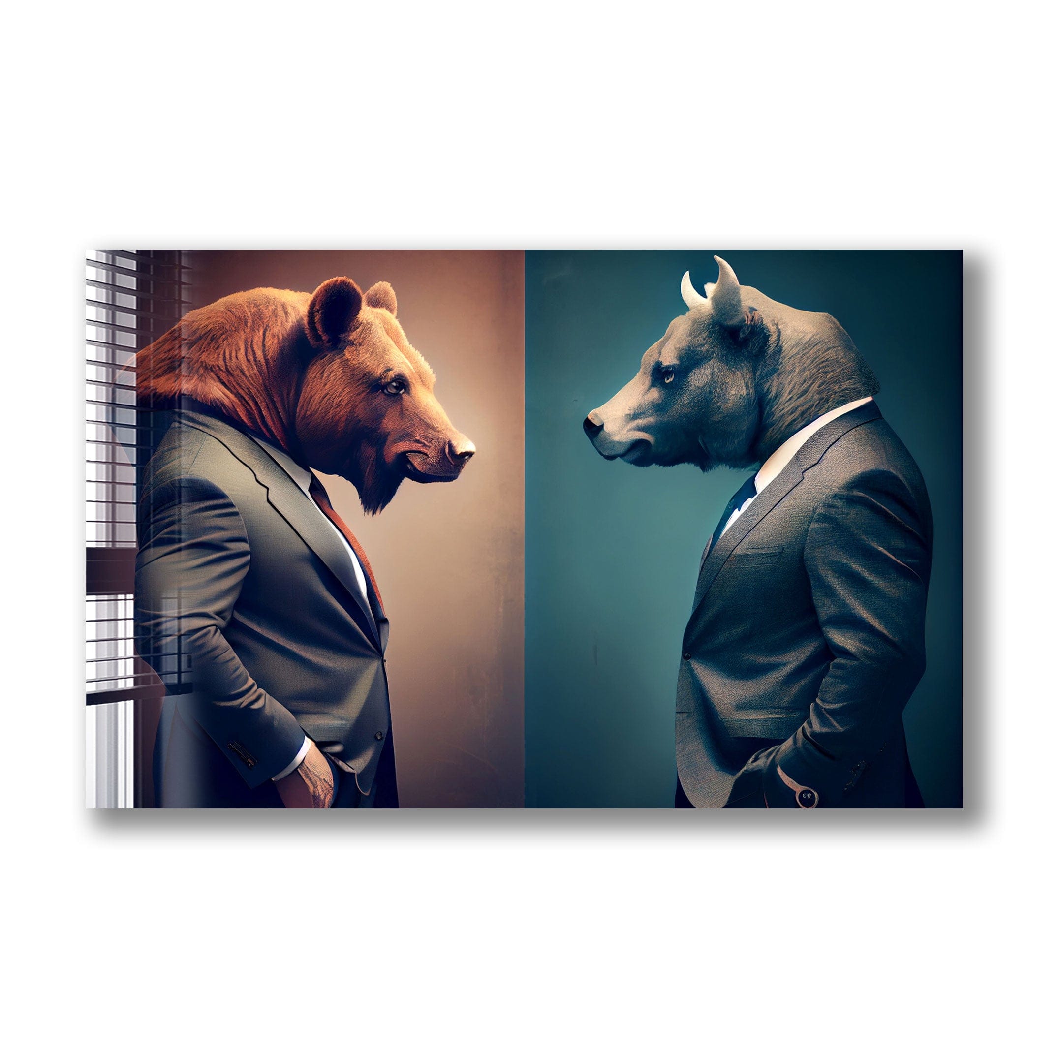 Artronauts Glass Print Bear vs Bull