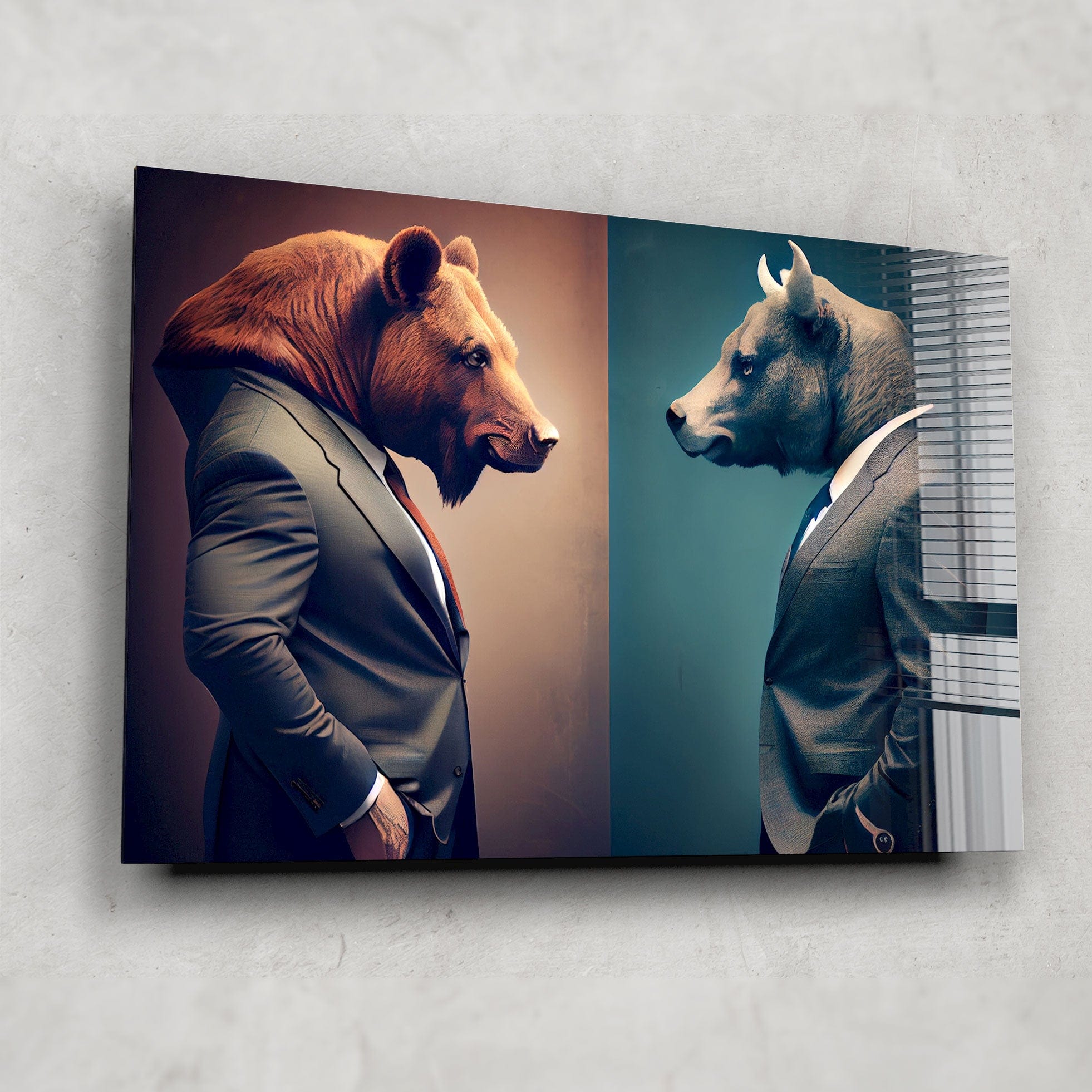 Artronauts Glass Print Bear vs Bull
