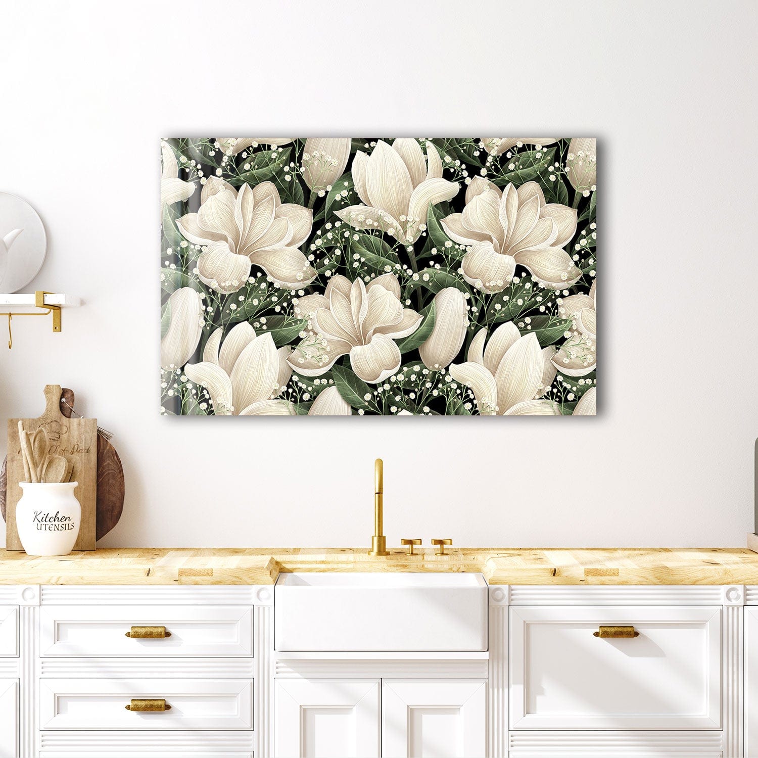 Artronauts Glass Print White Flowery