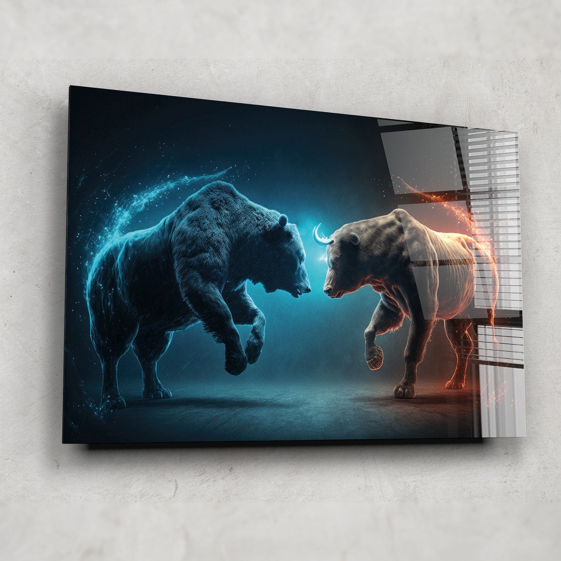 Artronauts Glass Print Bear vs Bull II