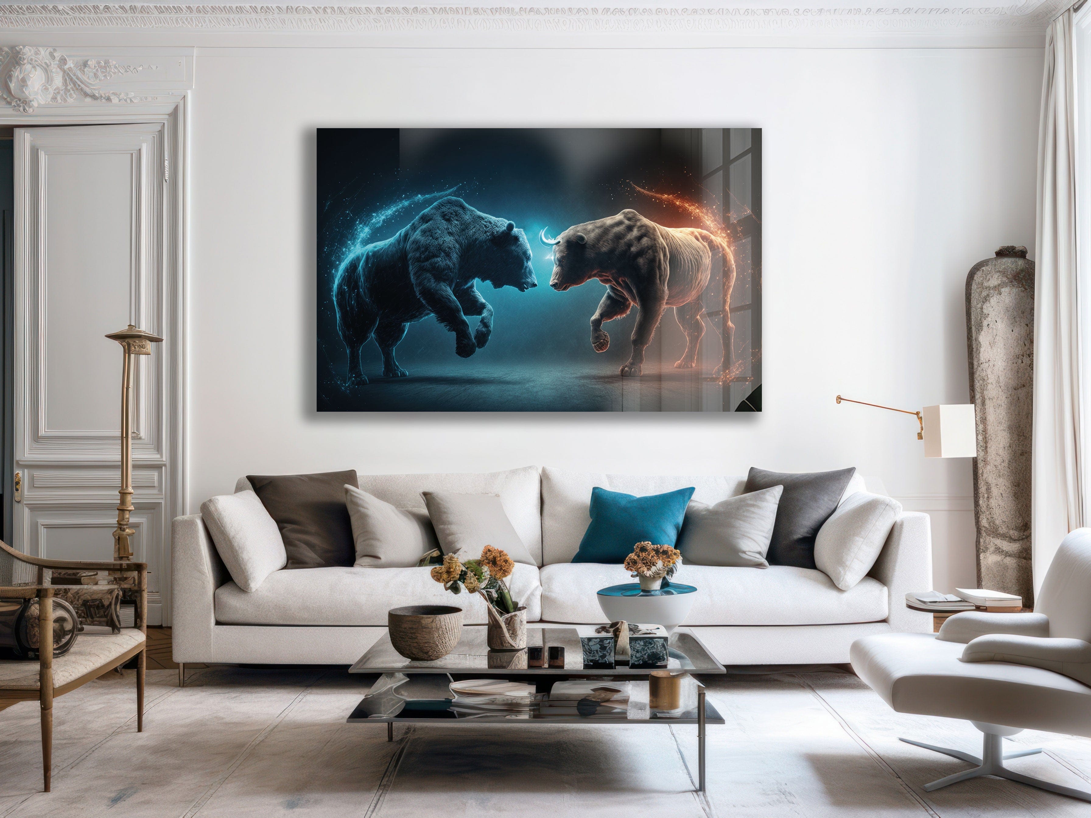 Artronauts Glass Print Bear vs Bull II