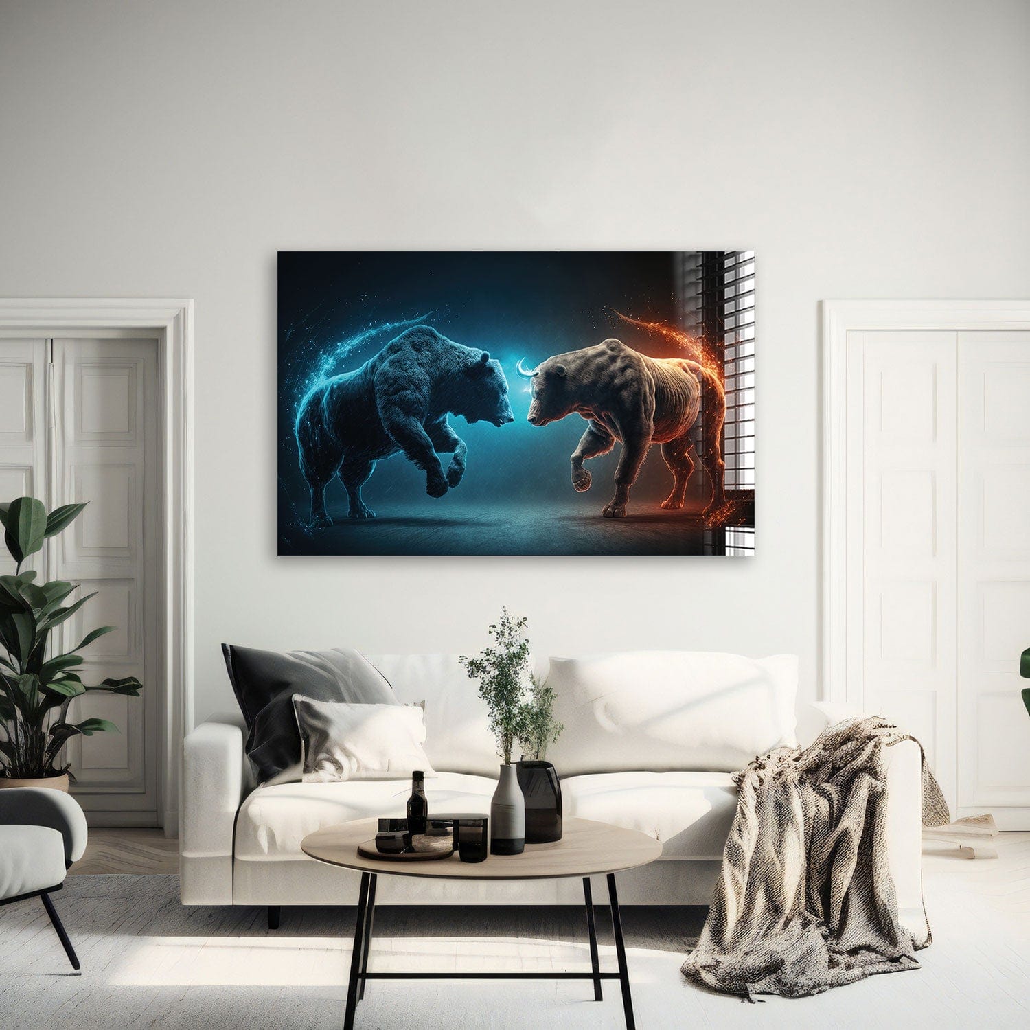 Artronauts Glass Print Bear vs Bull II