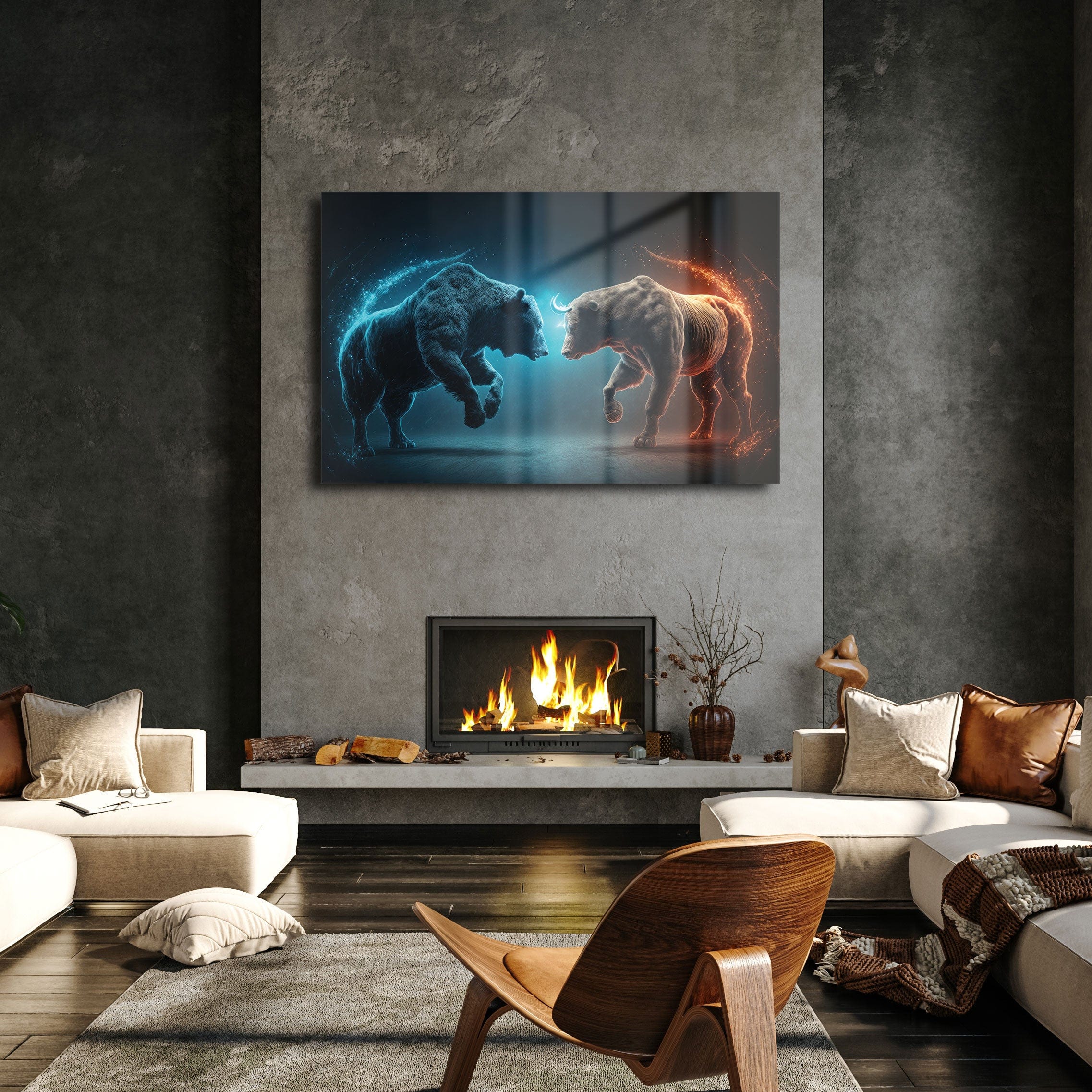 Artronauts Glass Print Bear vs Bull II