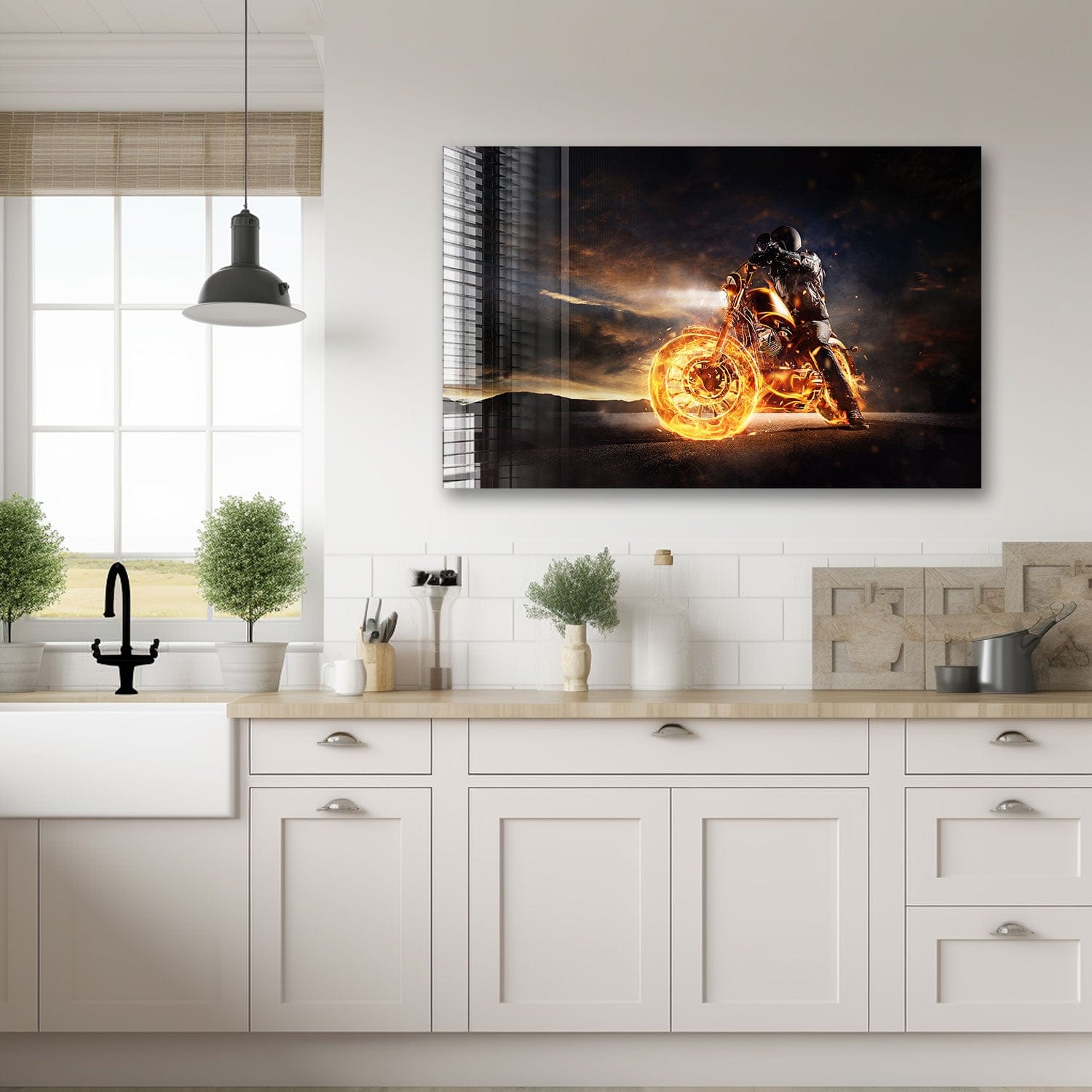 Artronauts Glass Print Motorbike In Fire