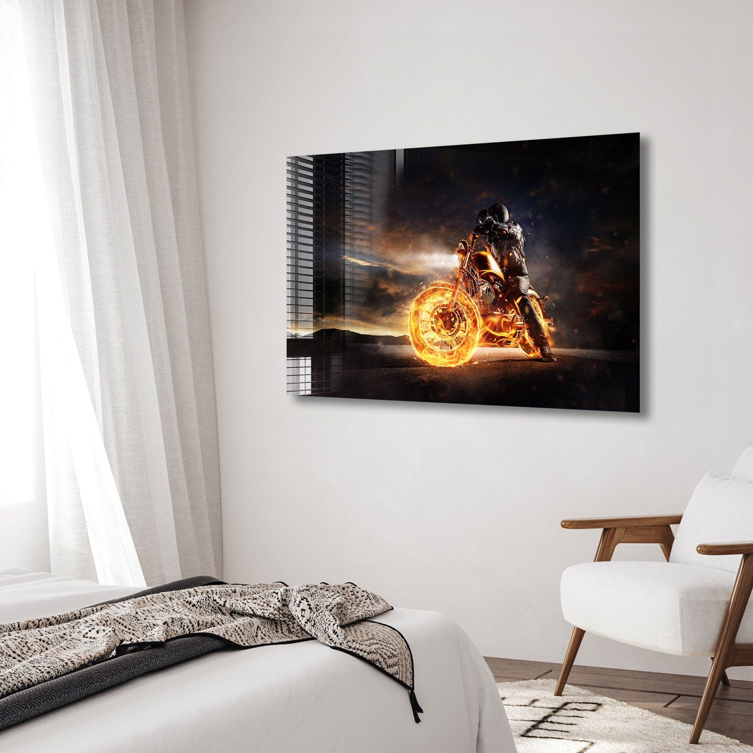 Artronauts Glass Print Motorbike In Fire