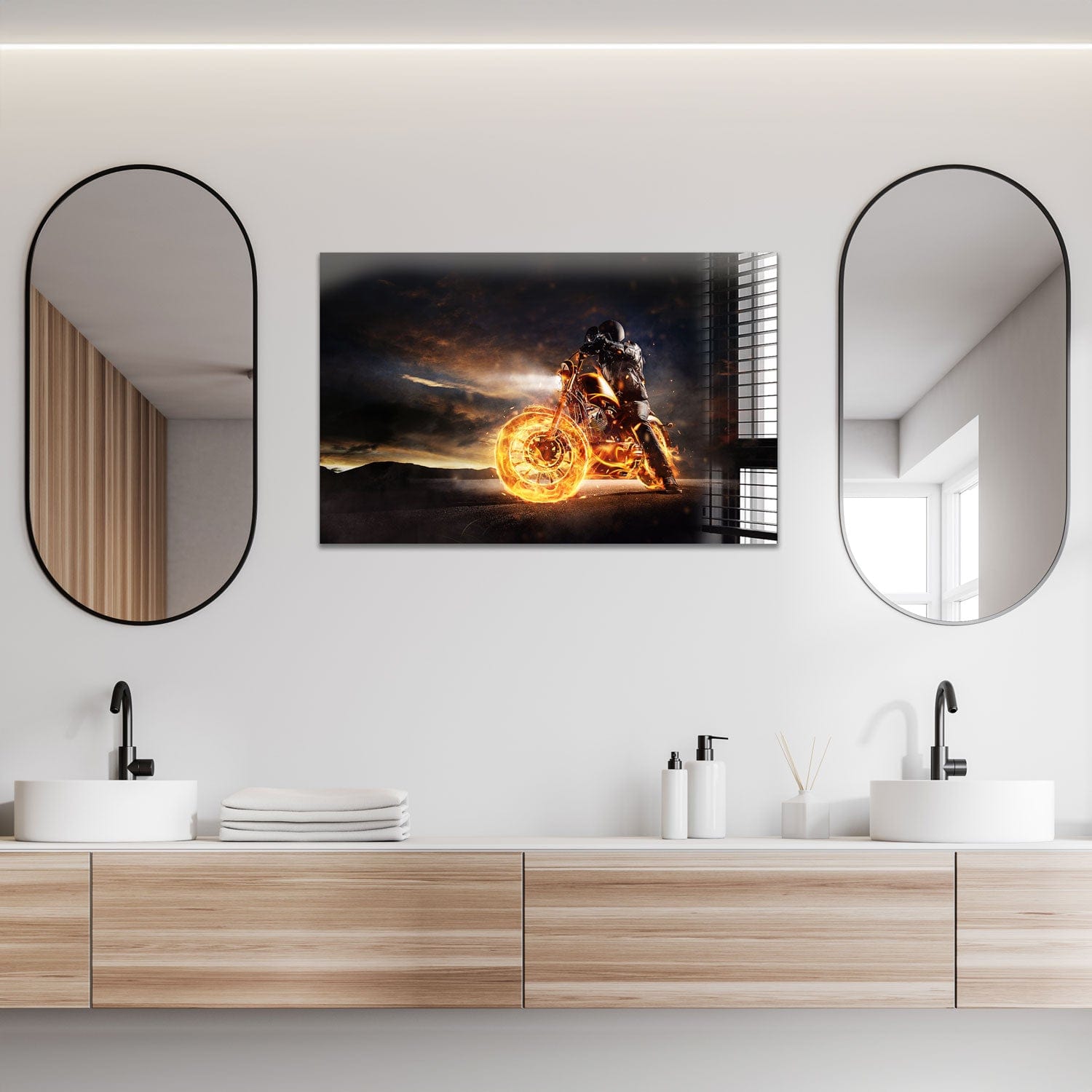 Artronauts Glass Print Motorbike In Fire