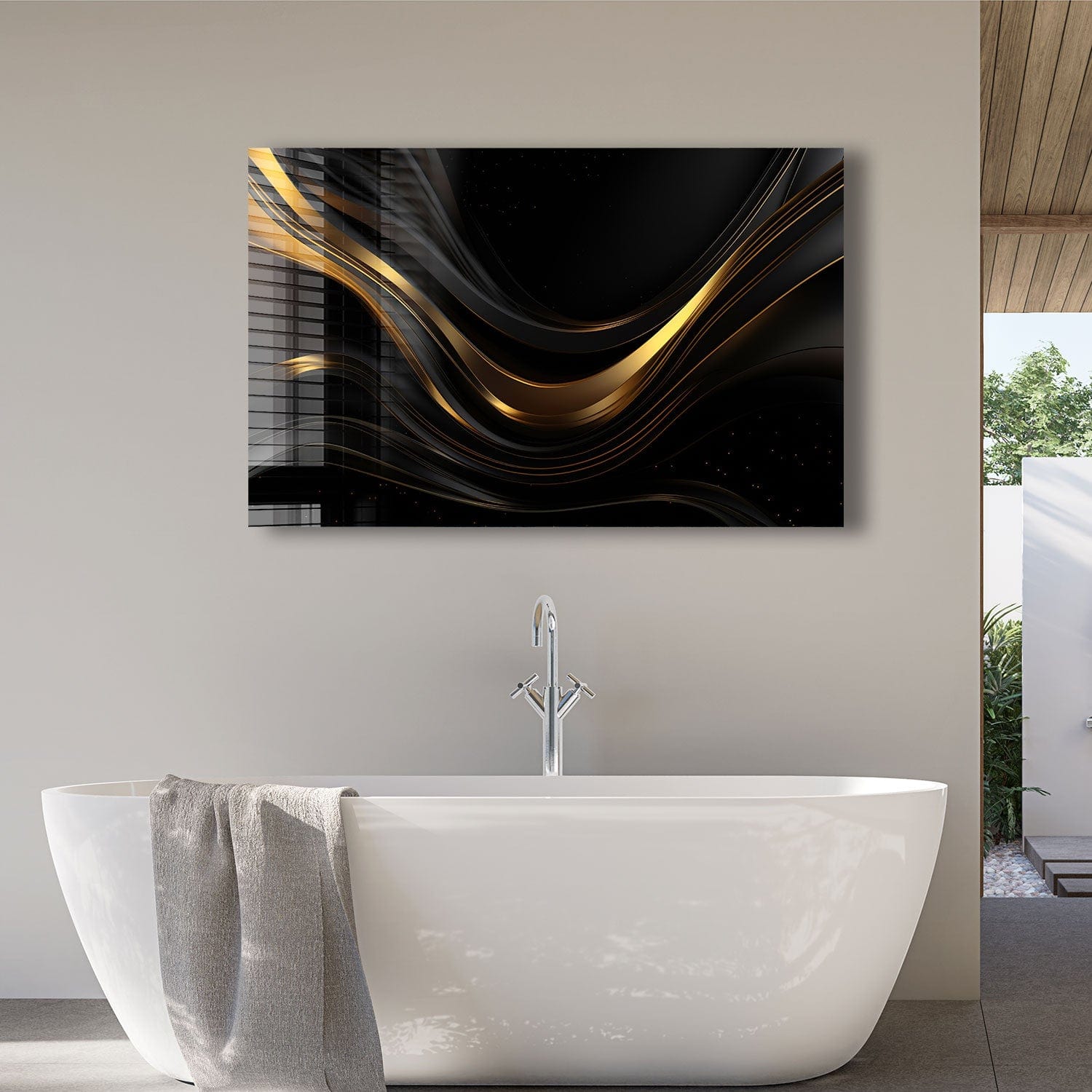 Artronauts Glass Print 110x70 Minimal Gold & Black Art