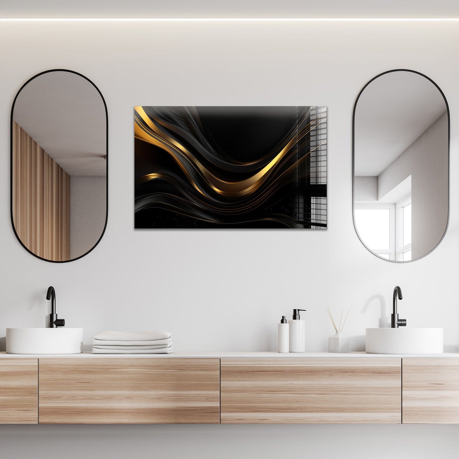 Artronauts Glass Print 72x46 Minimal Gold & Black Art