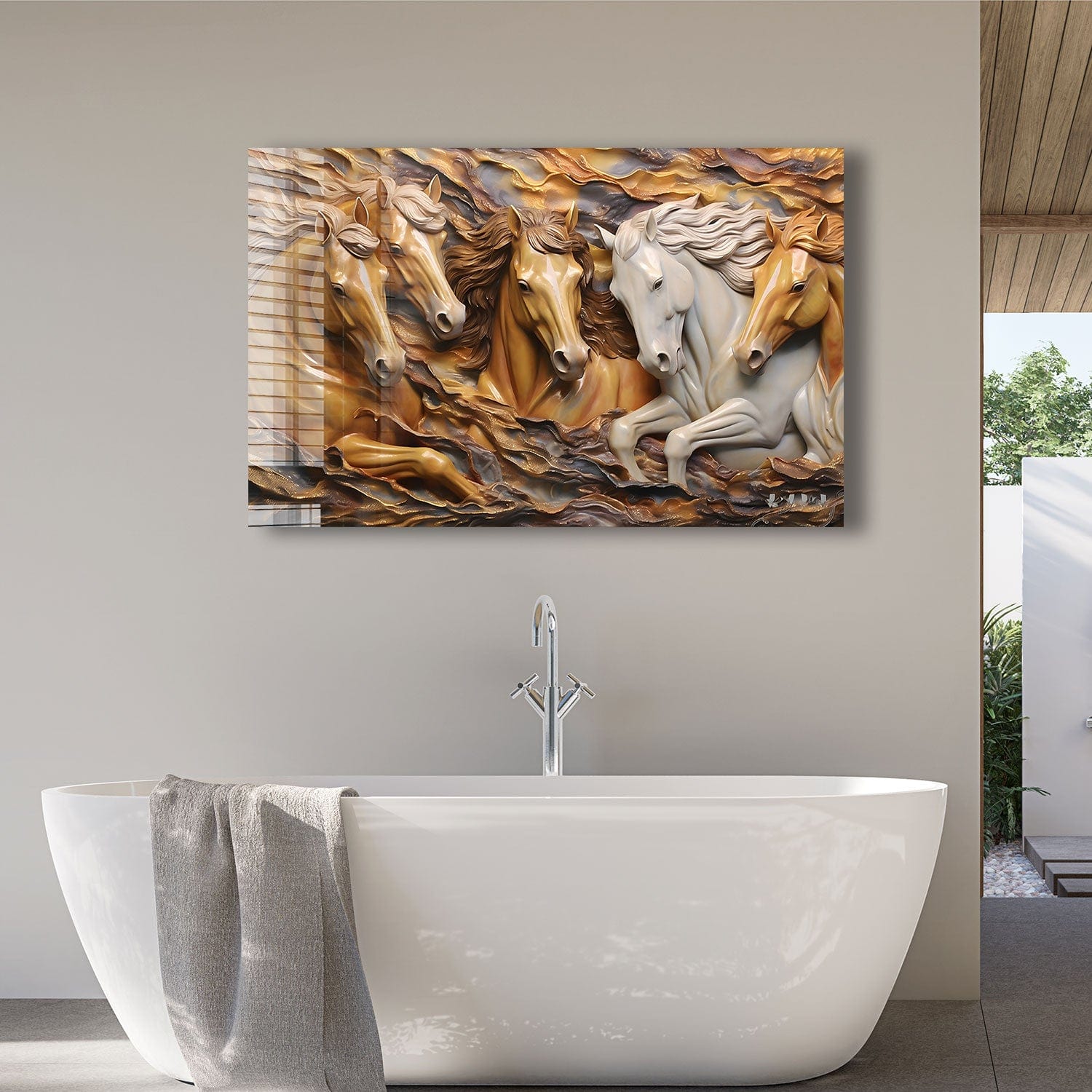 Artronauts Glass Print Horses Painting