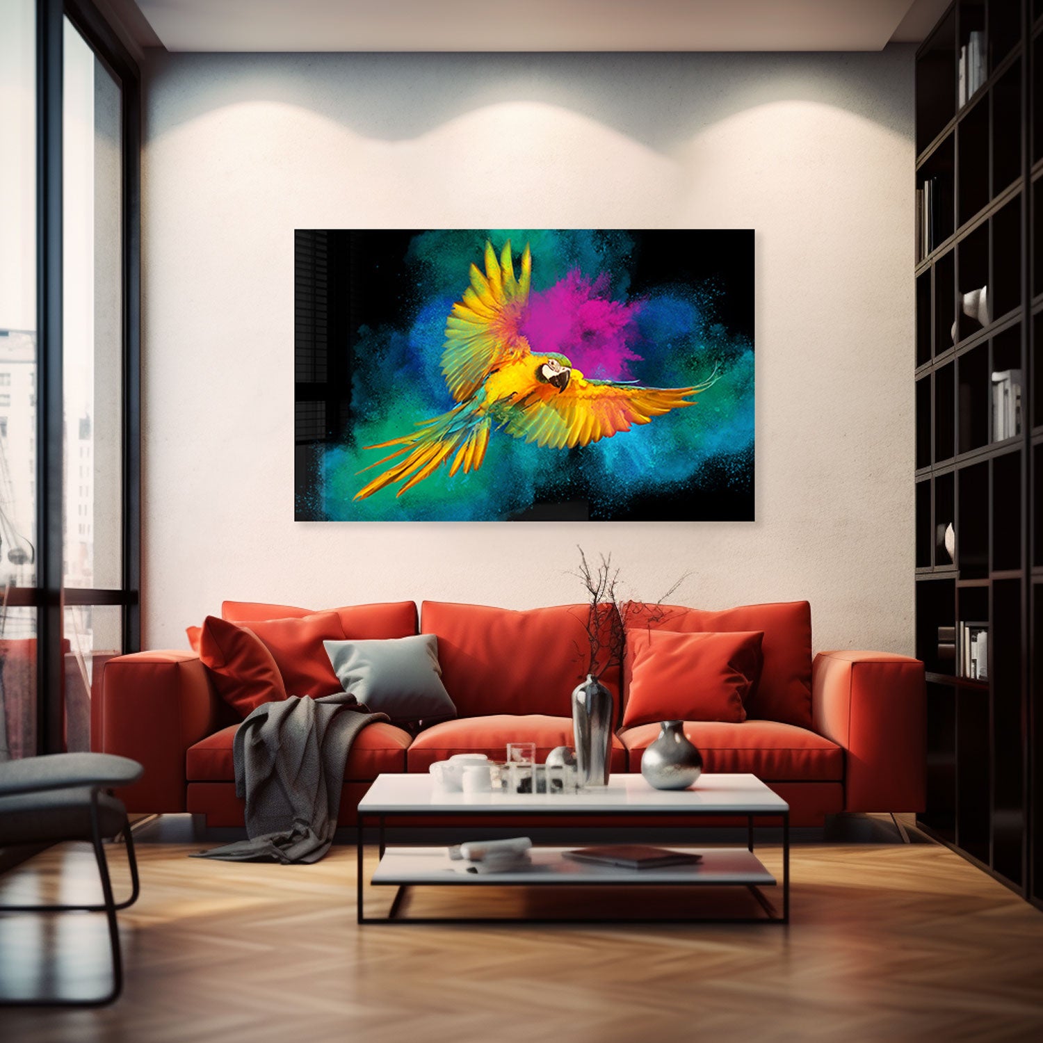 Rainbow Parrot - Tempered Glass Wall Art