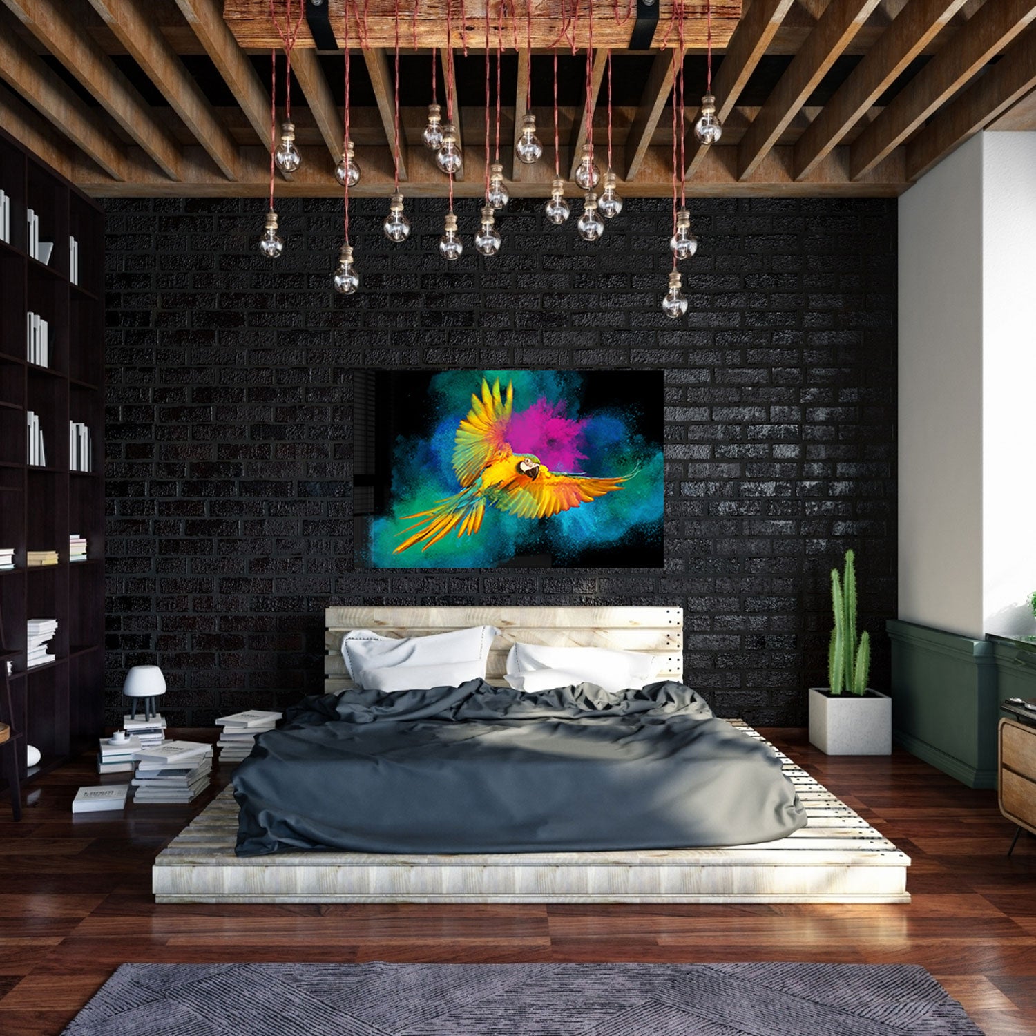 Rainbow Parrot - Tempered Glass Wall Art