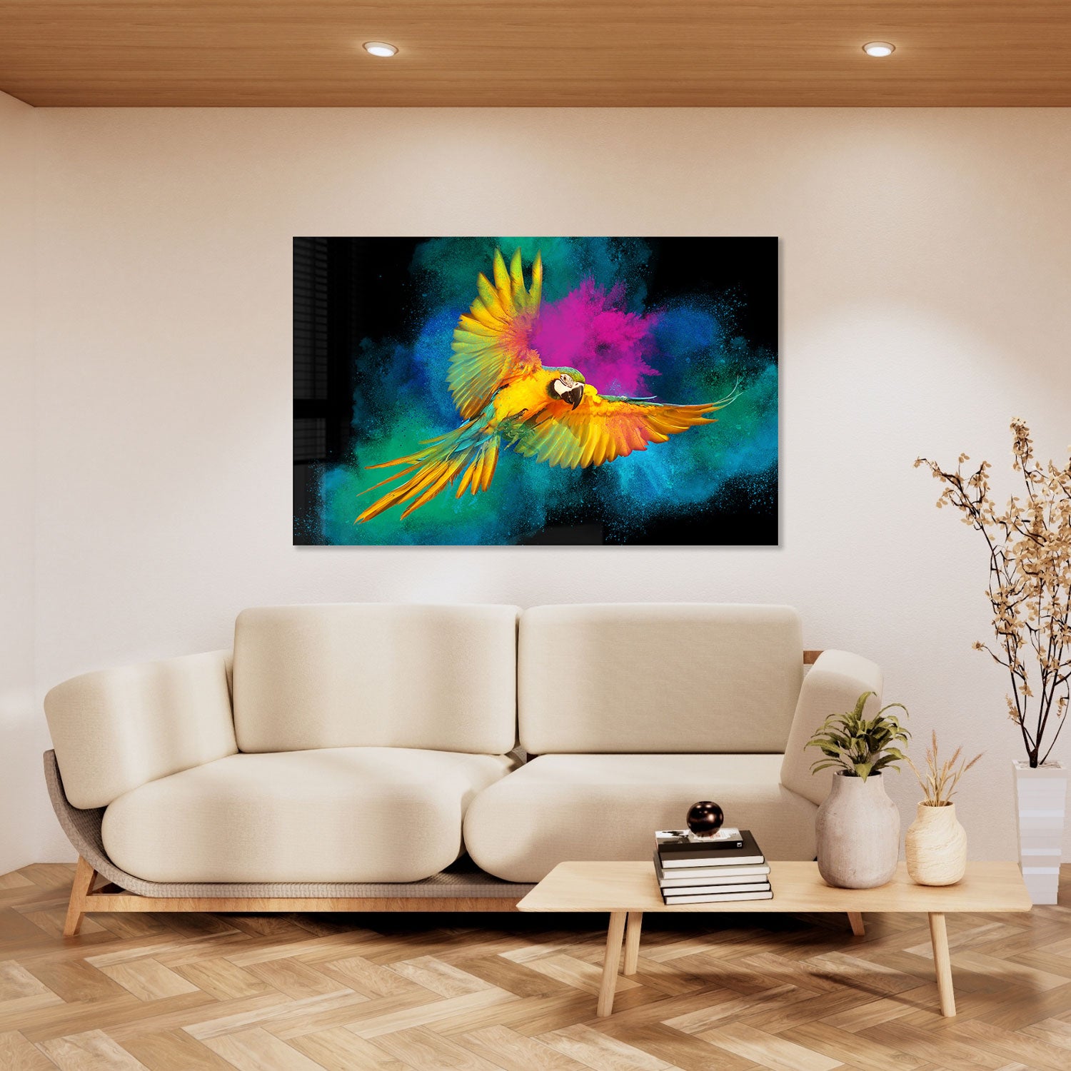 Rainbow Parrot - Tempered Glass Wall Art