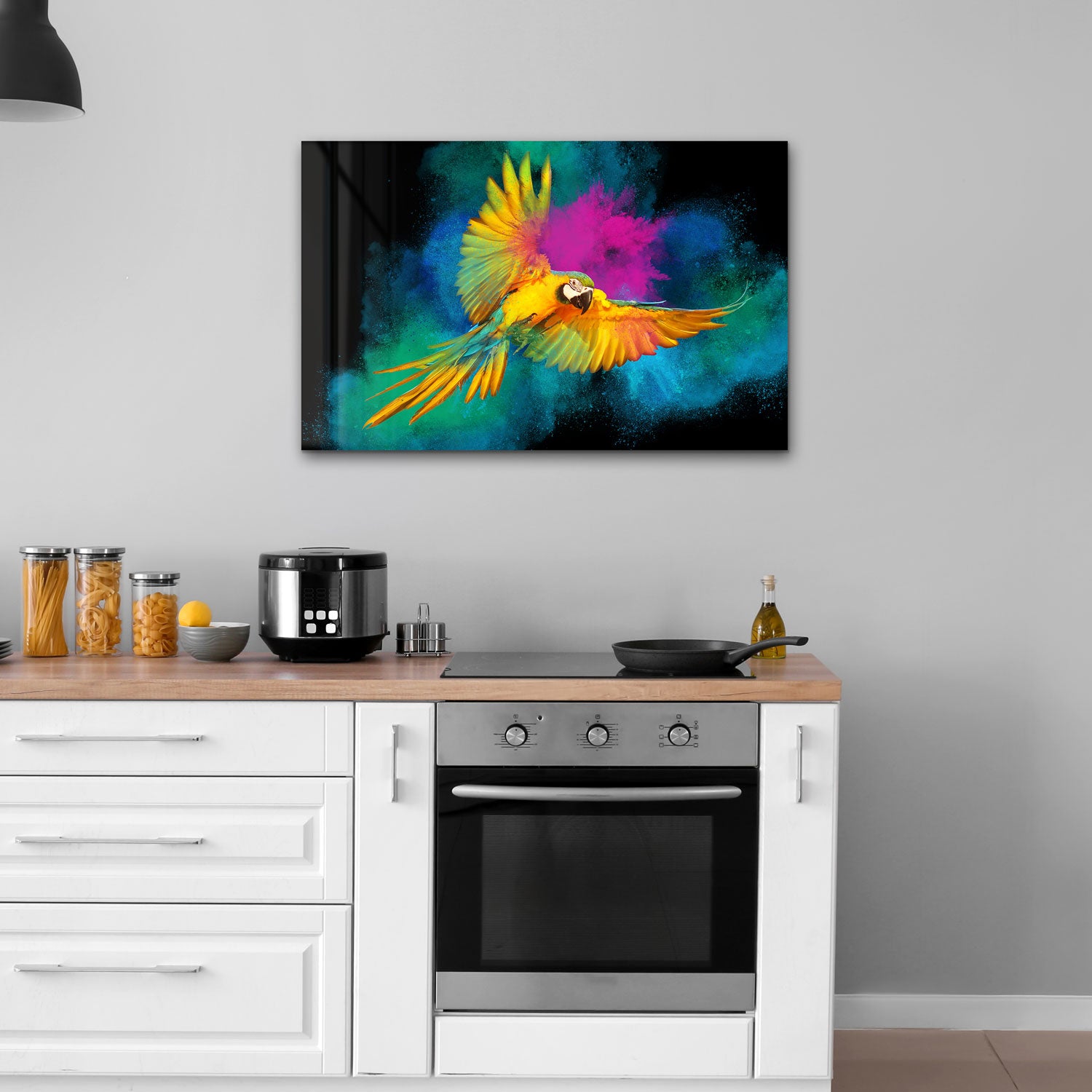 Rainbow Parrot - Tempered Glass Wall Art