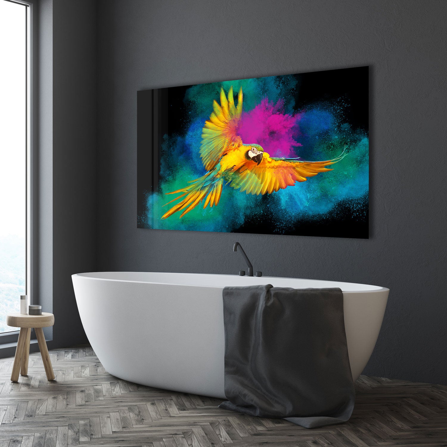 Rainbow Parrot - Tempered Glass Wall Art