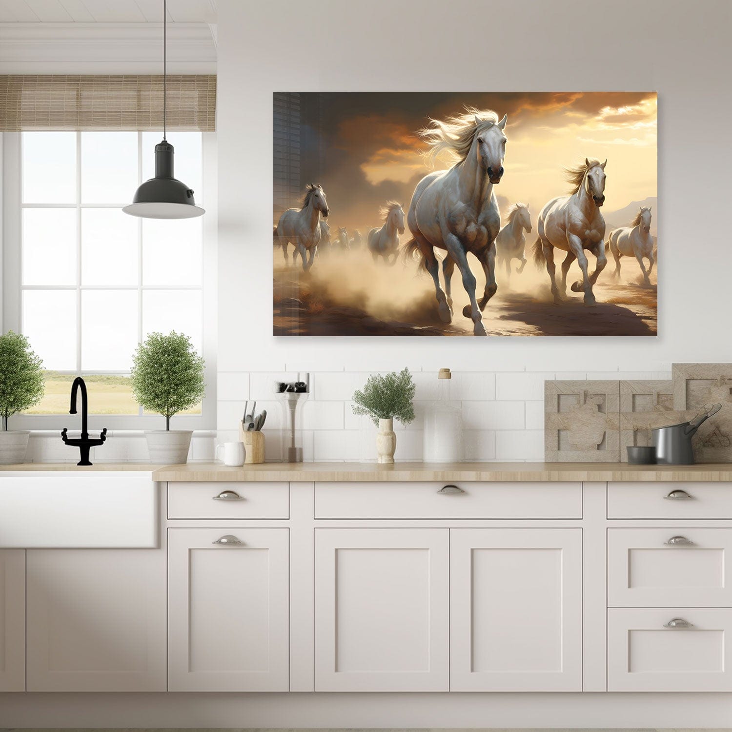 Artronauts Glass Print White Horses - Tempered Glass Wall Art