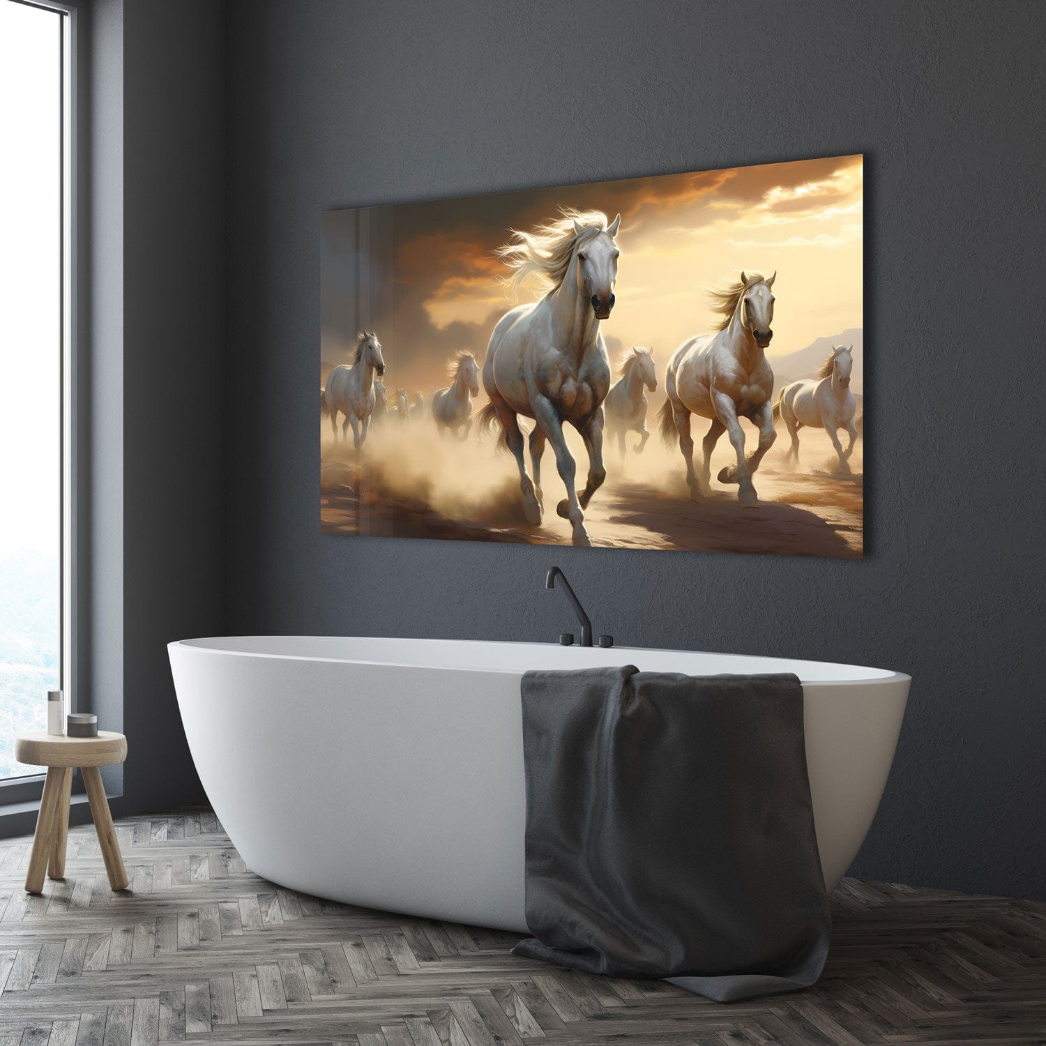 Artronauts Glass Print White Horses - Tempered Glass Wall Art