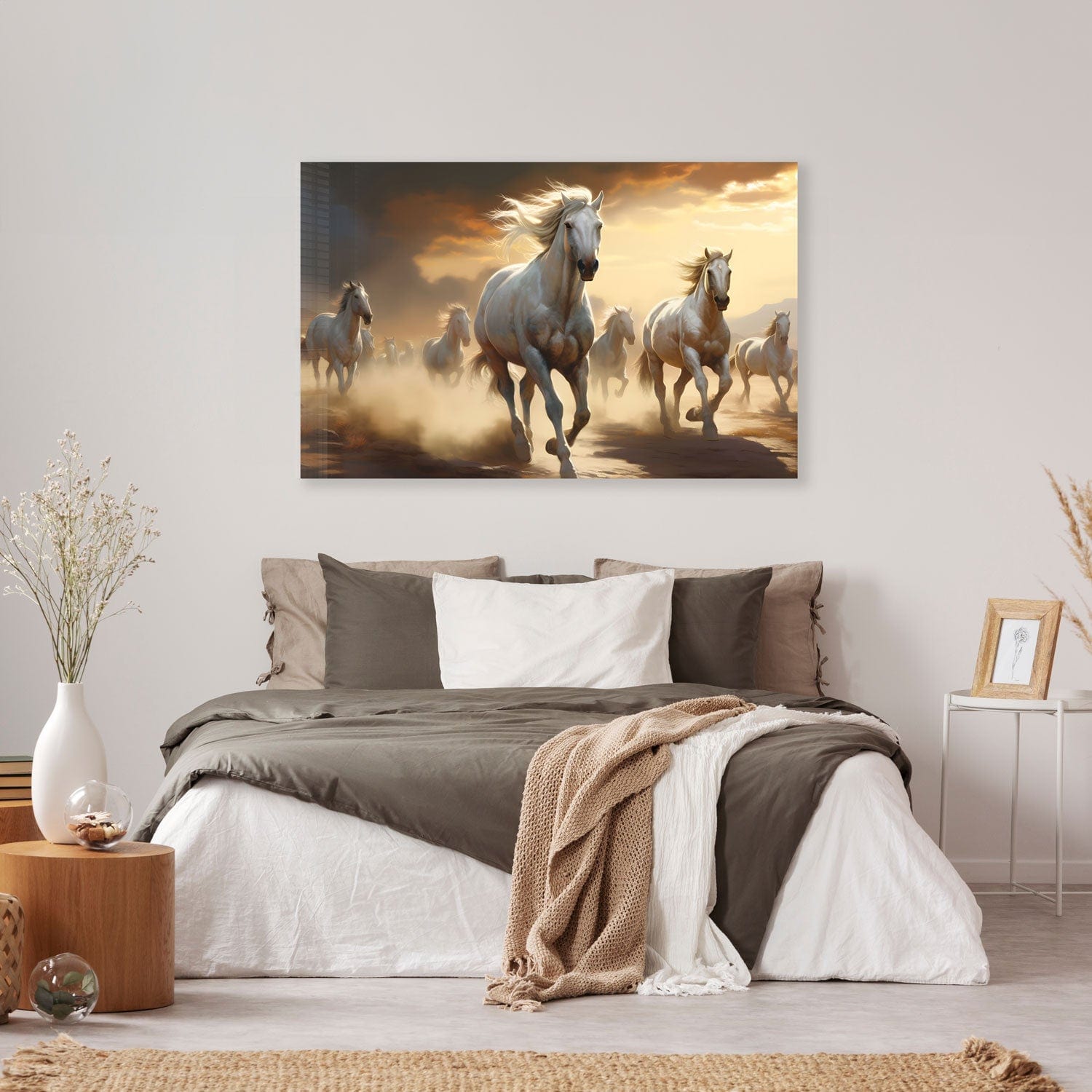 Artronauts Glass Print White Horses - Tempered Glass Wall Art